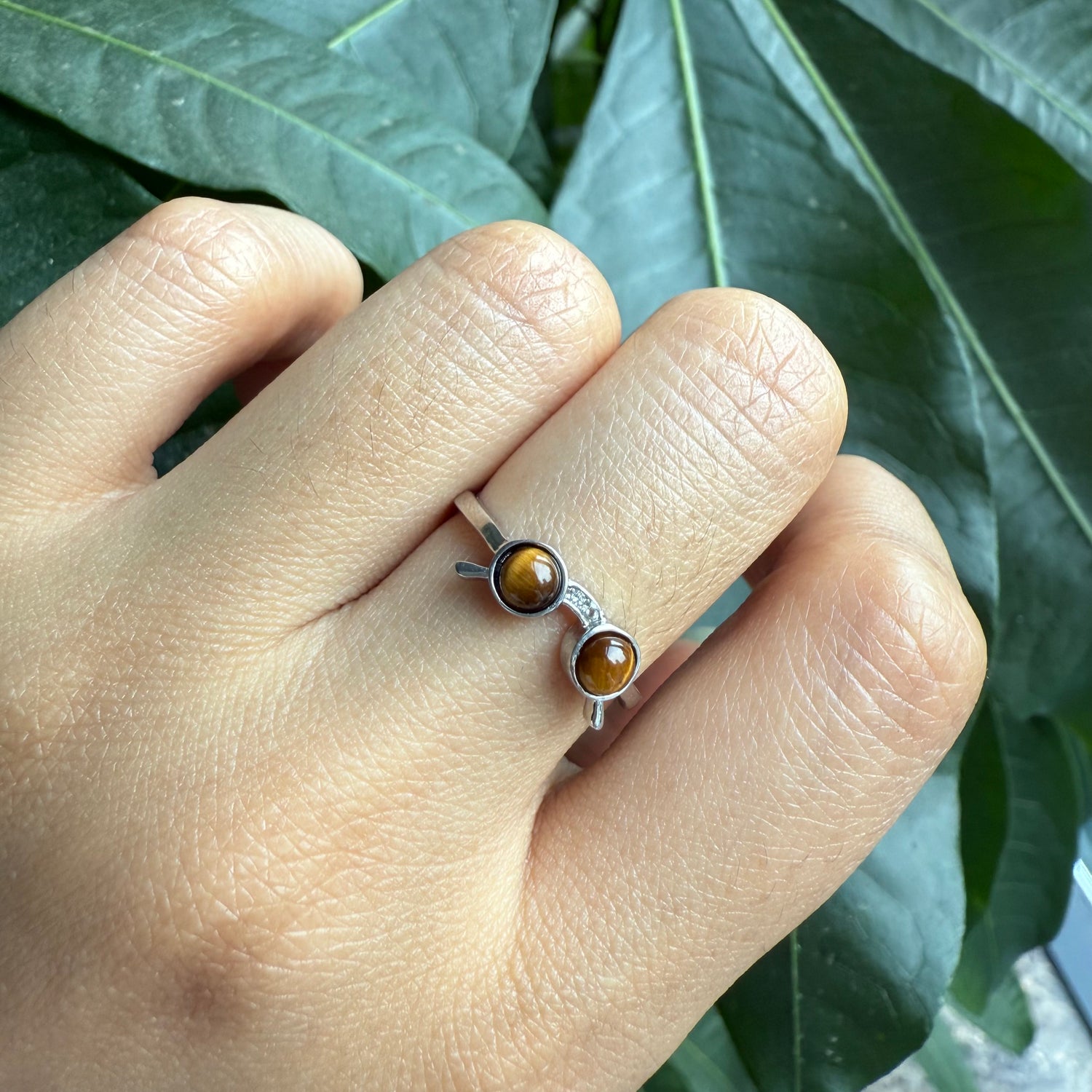 925 Sterling Silver Cabochon Round Tiger's Eye Ring