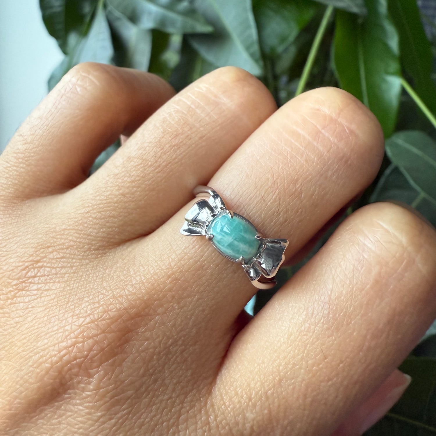 Natural Cabochon Oval Amazonite Sterling Silver Ring