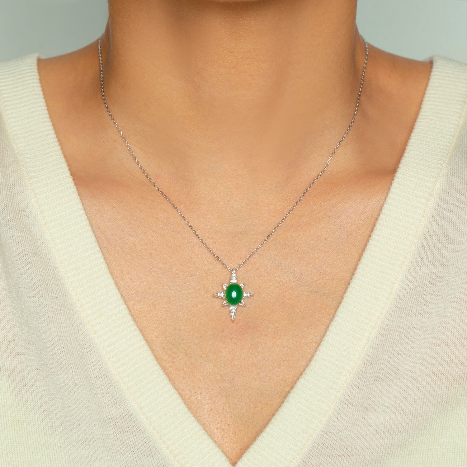Green Chalcedony S925 Silver North Star Necklace