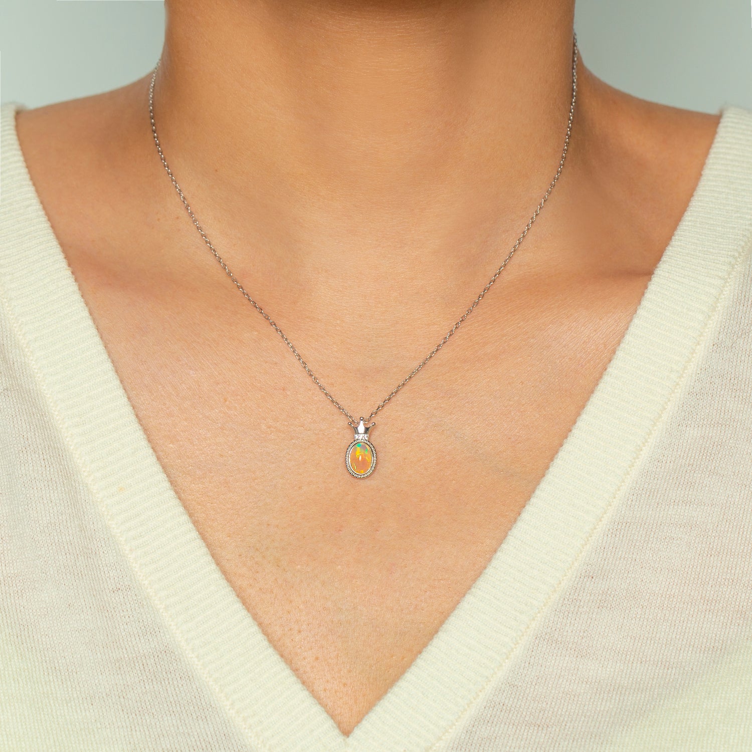 Tiny Crown Opal Necklace in Sterling Silver