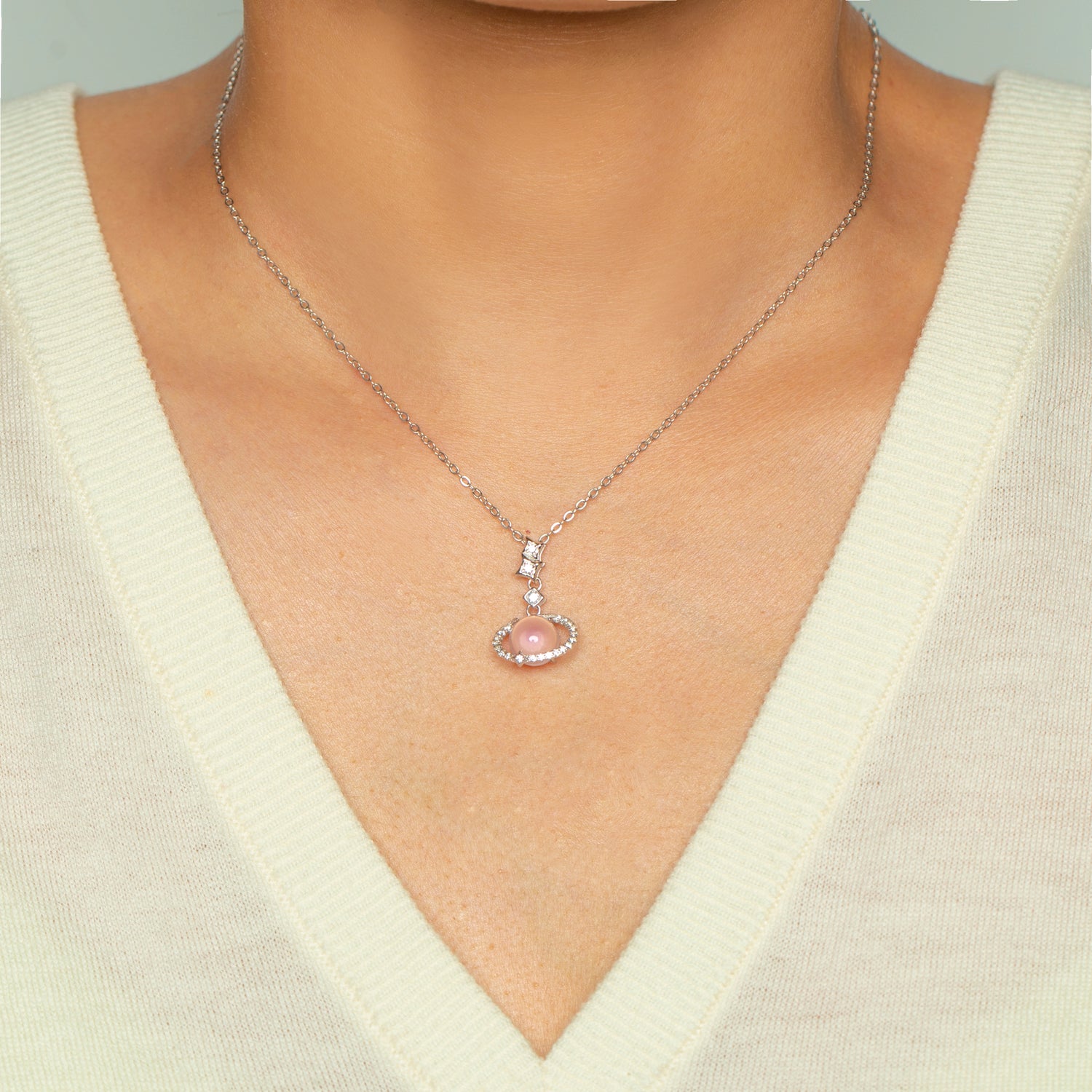 18-Inch Rose Quartz Galaxy Necklace in Sterling Silver