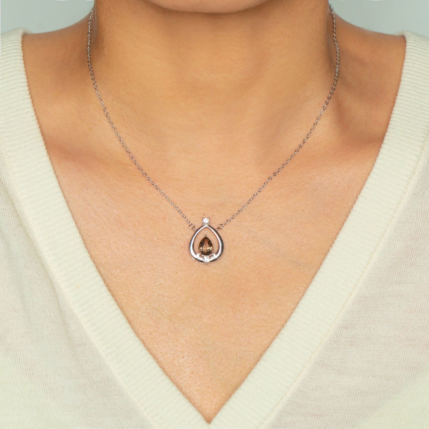 Pear Shape Smoky Quartz Necklace in Sterling Silver