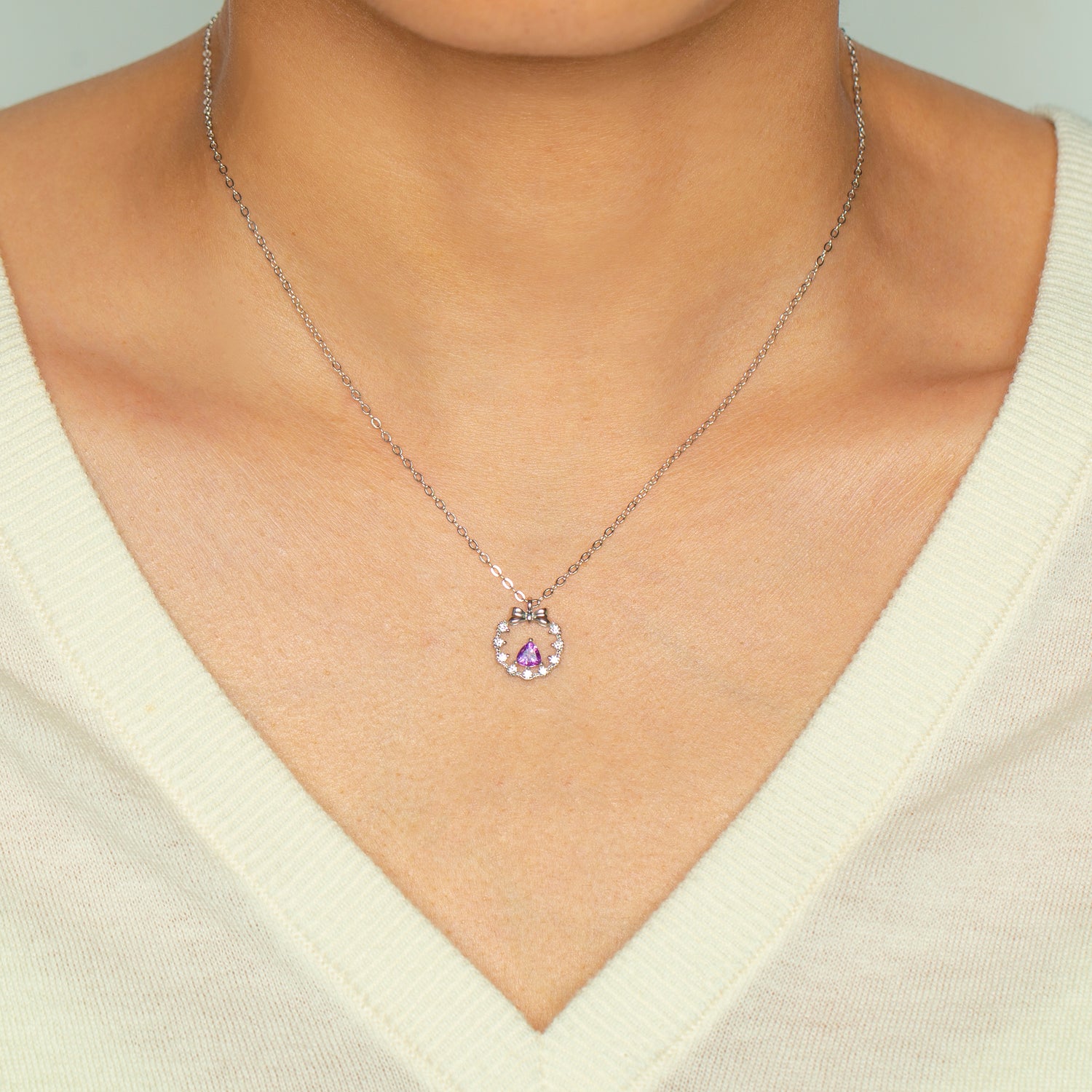 Trillion Cut Amethyst Sterling Silver Necklace with 18" Cable Chain