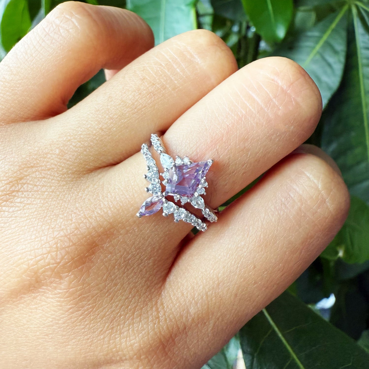 Natural Amethyst Sterling Silver Ring Set