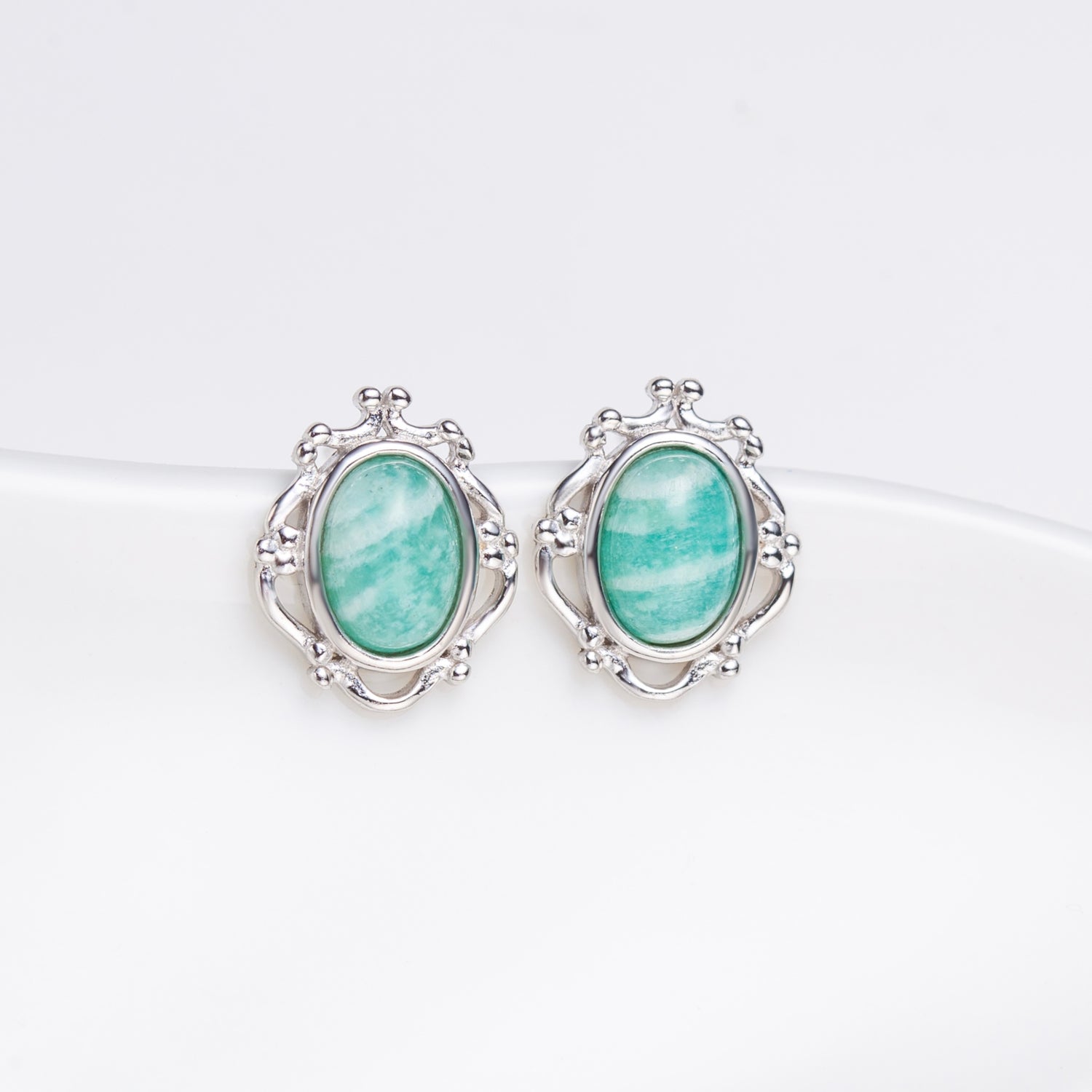 Natural Cabochon Oval Cut Amazonite Earrings