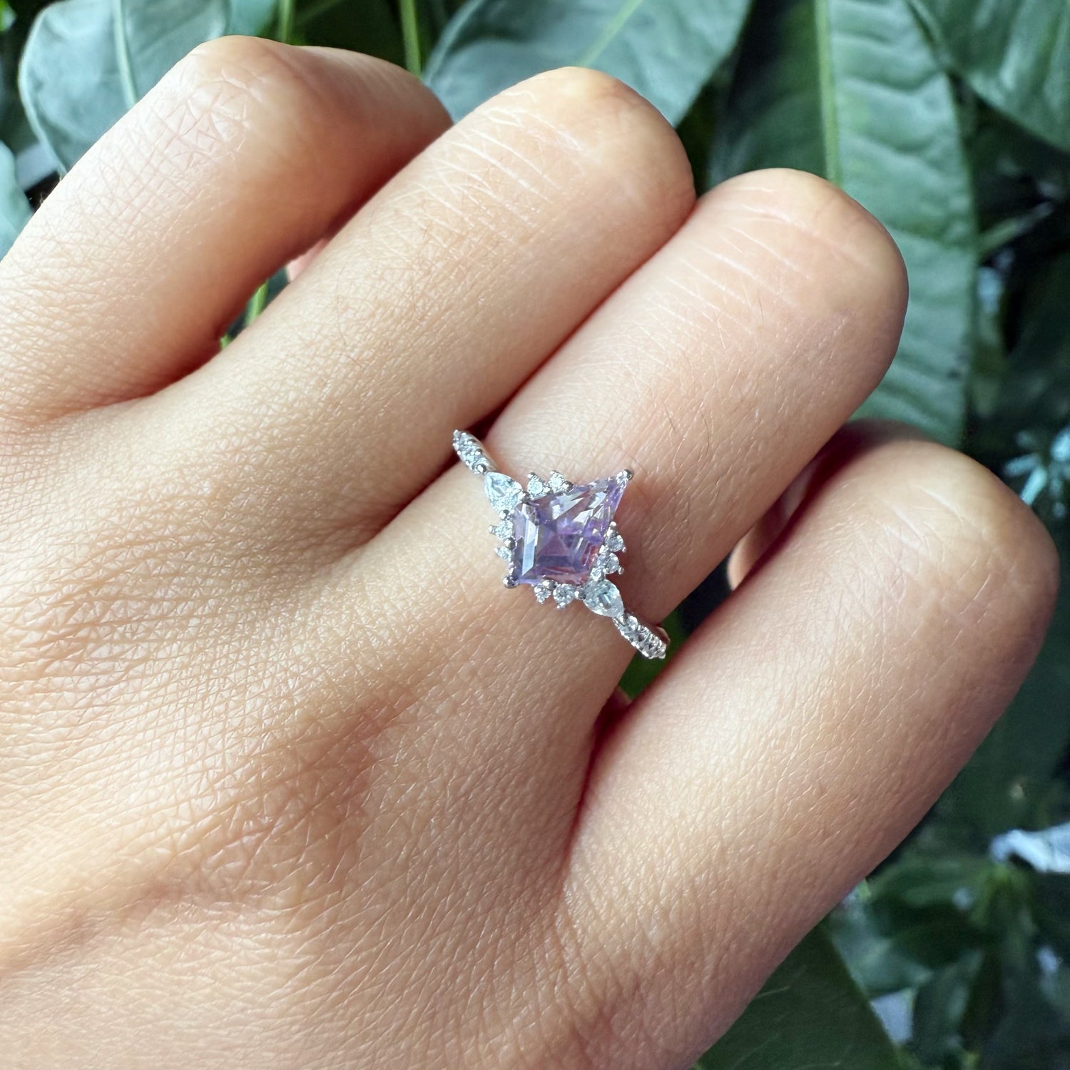 Natural Kite Shape Amethyst Sterling Silver Ring