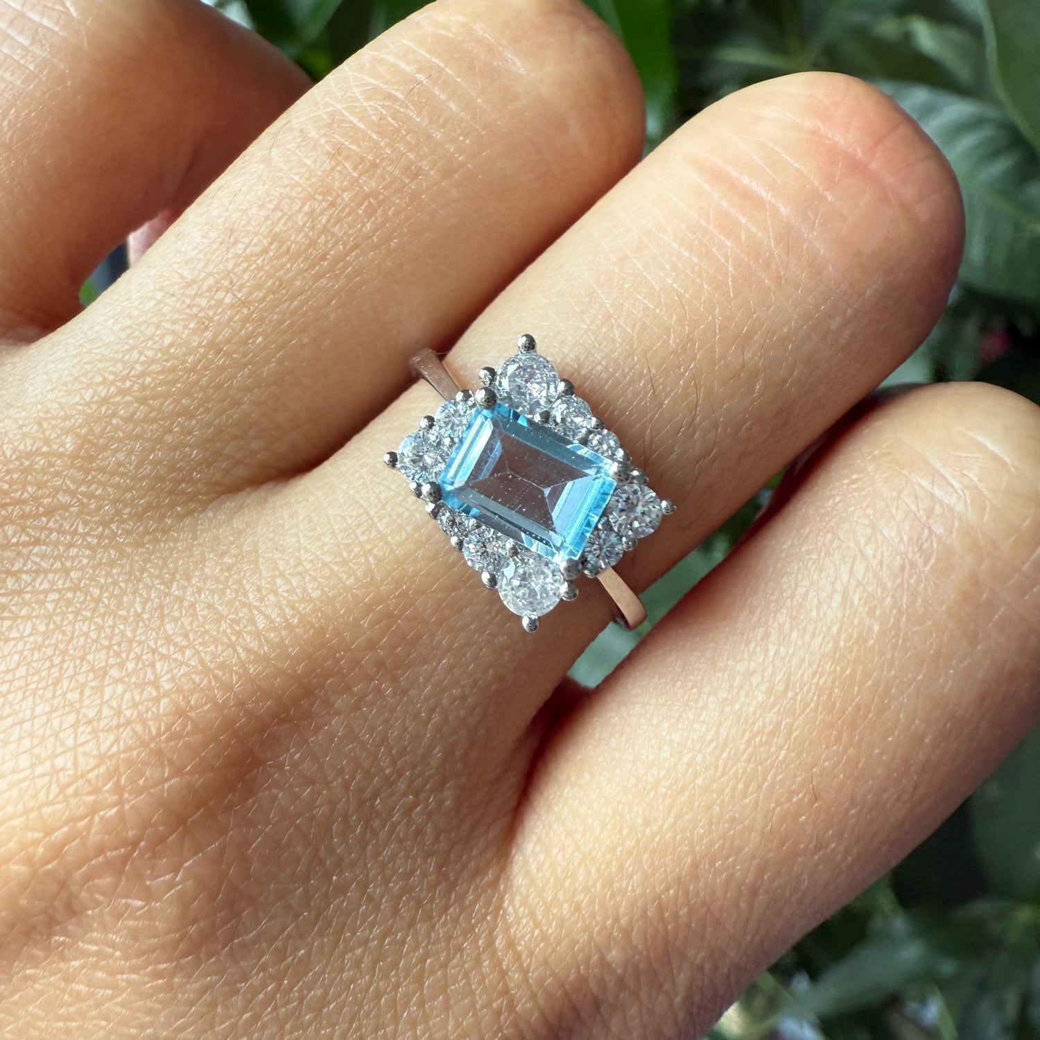 Natural Octagon Sky Blue Topaz Sterling Silver Ring