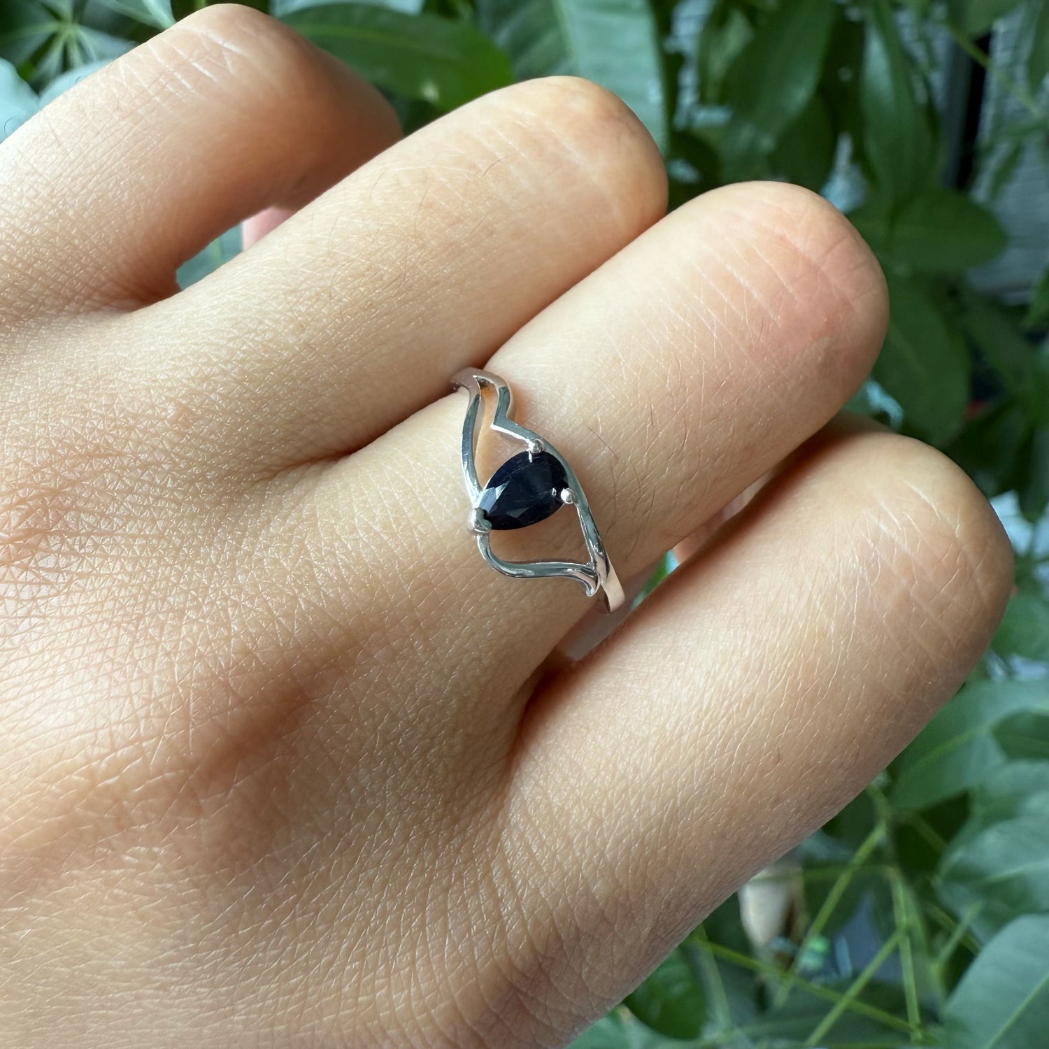 Natural Pear Shape Sapphire Sterling Silver Ring