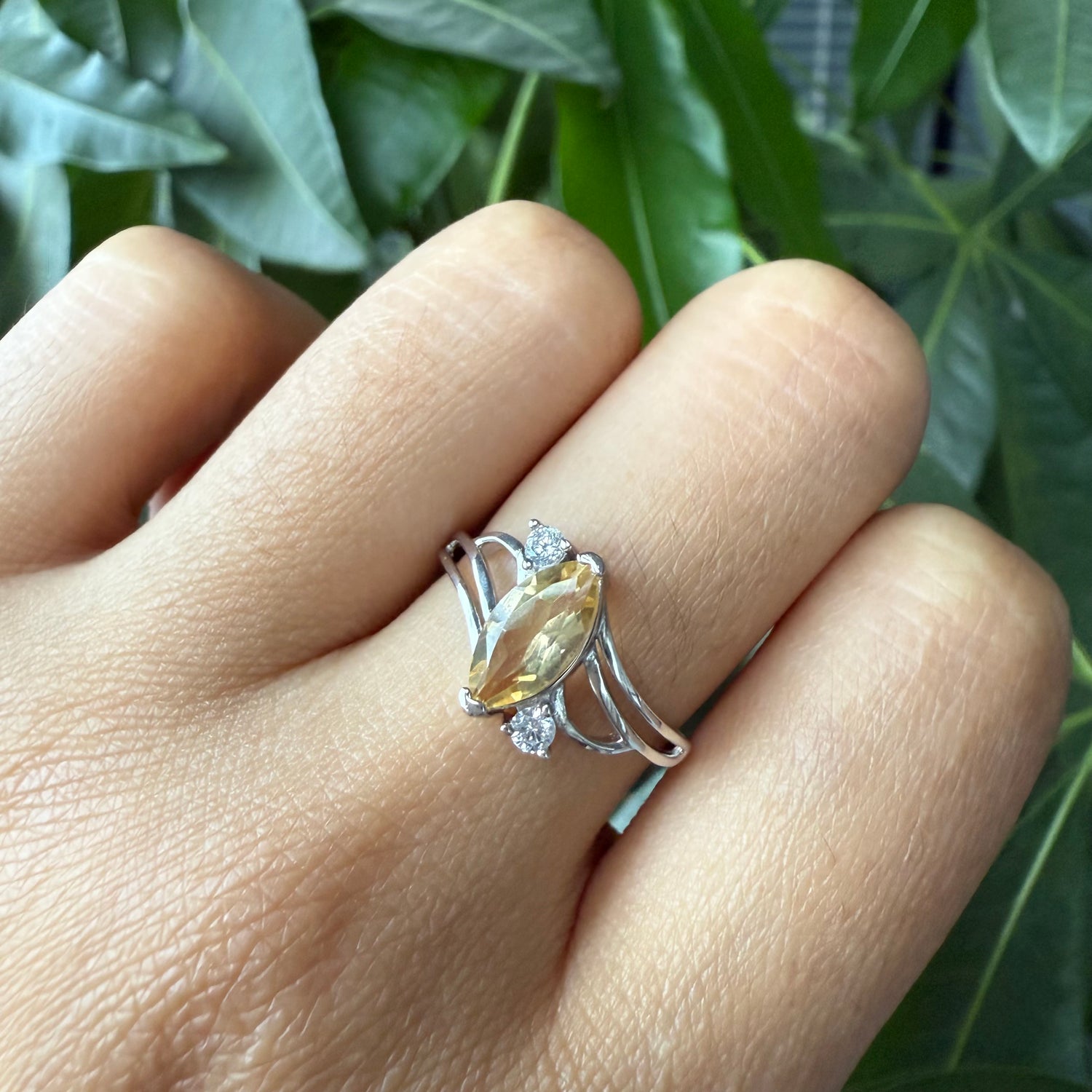 Natural Marquise Citrine Sterling Silver Ring