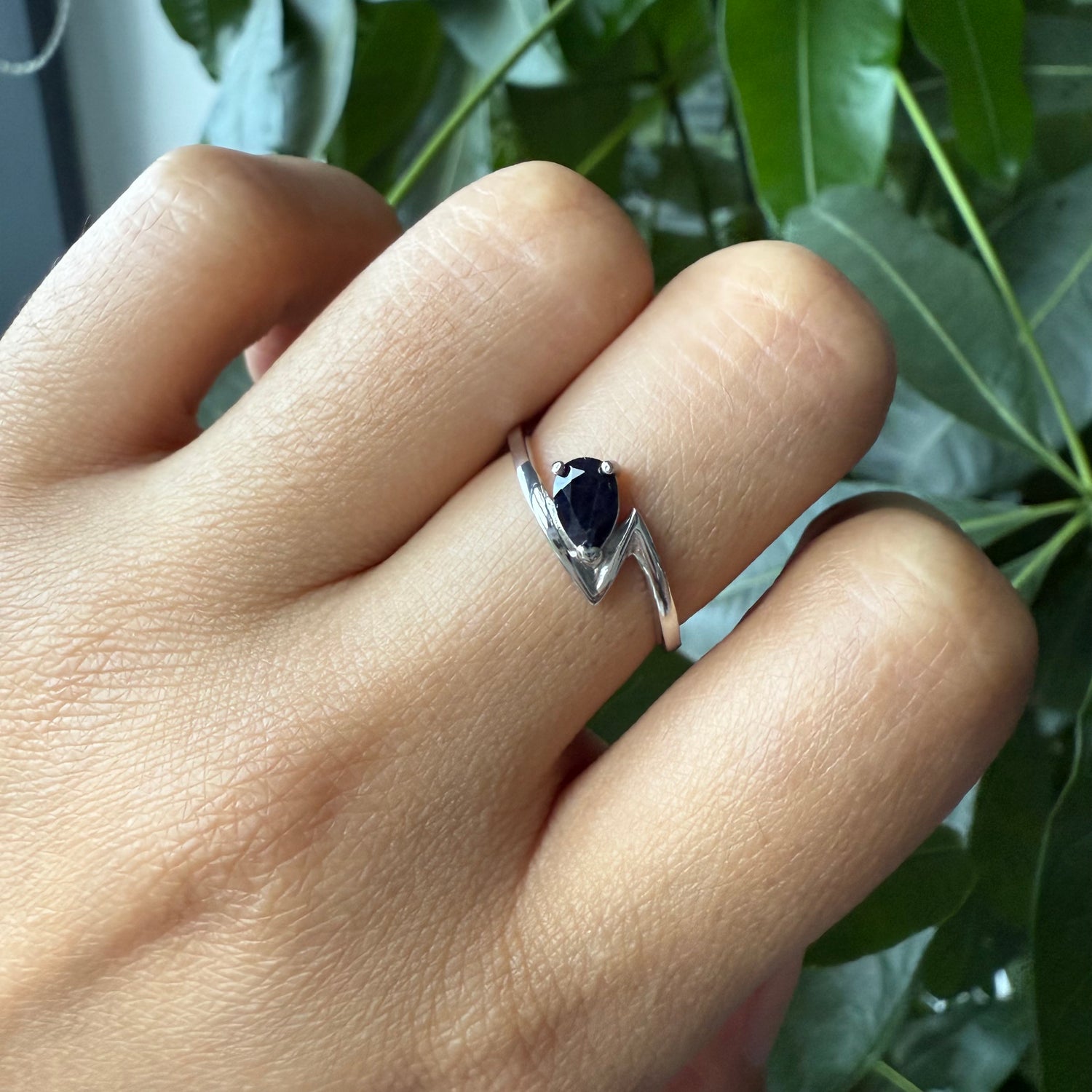 Natural Pear Shape Sapphire Sterling Sliver Ring