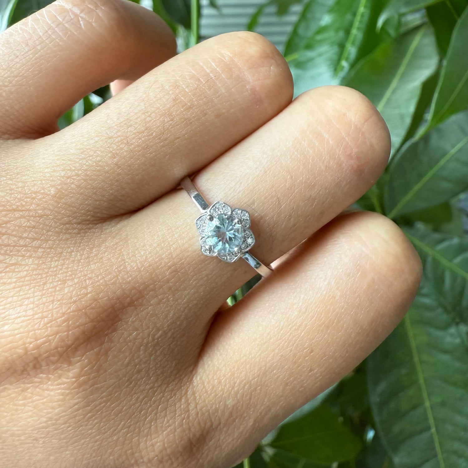 Natural Round Aquamarine Sterling Silver Ring