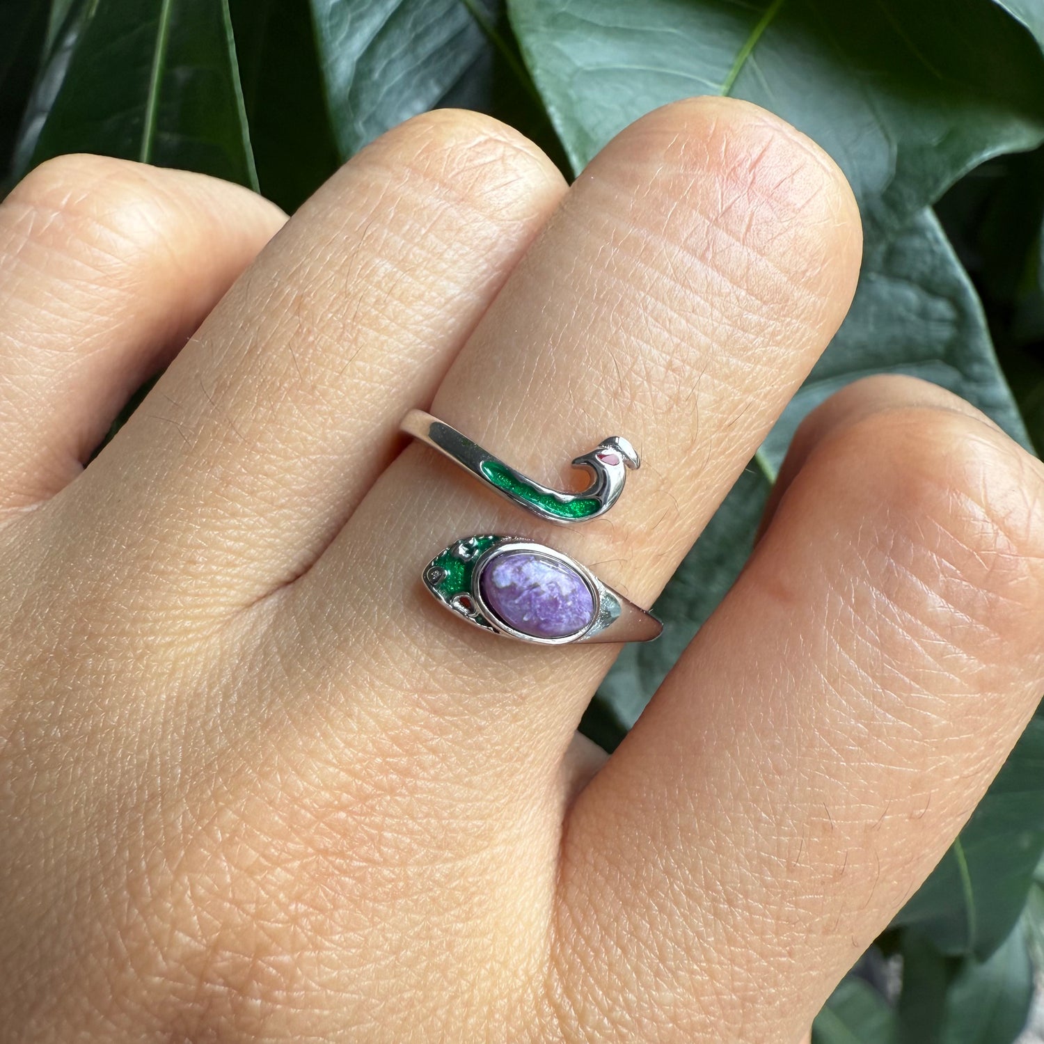 Natural Cabochon Oval Charoite Sterling Silver Ring