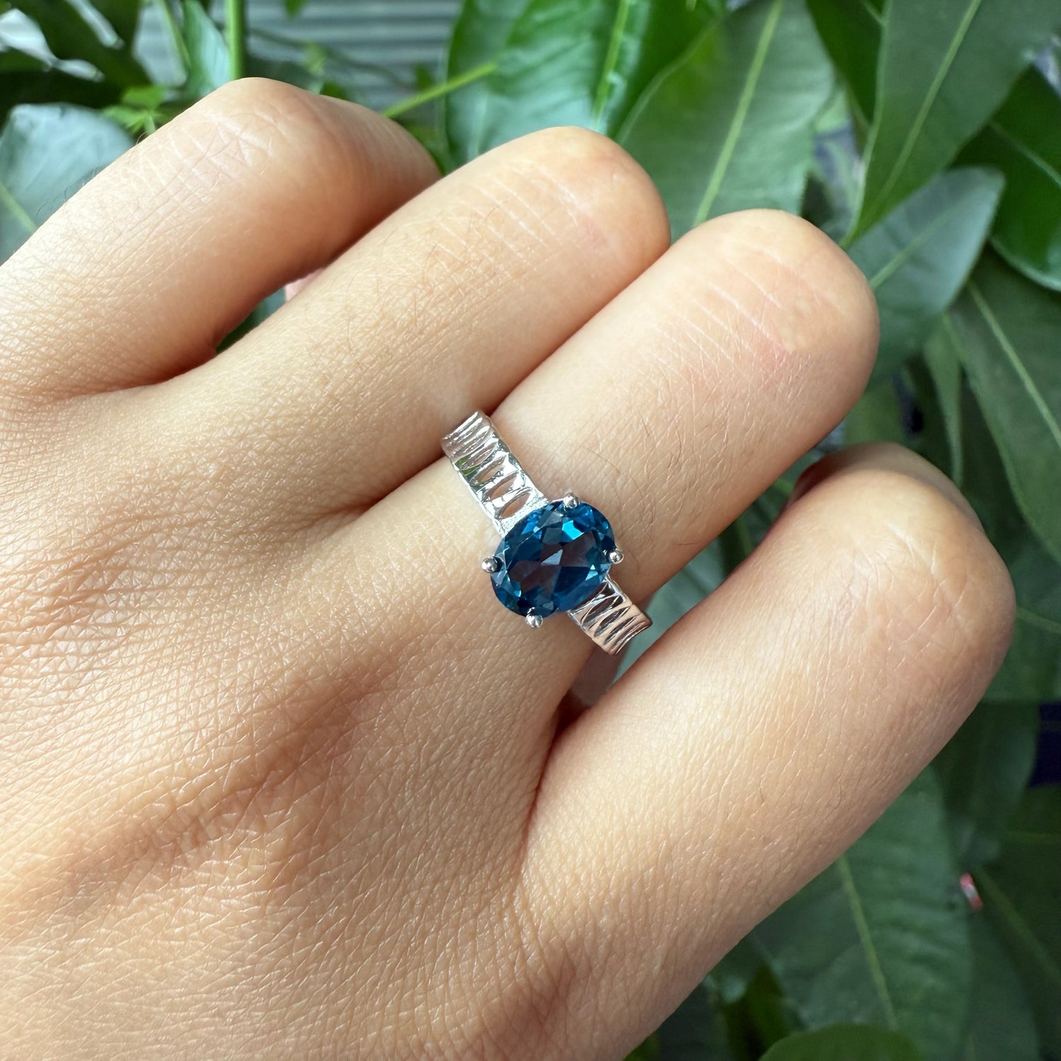 Natural Oval London Blue Topaz Sterling Silver Ring
