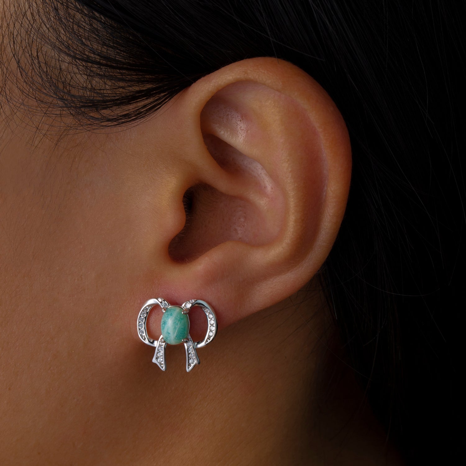 Natural Amazonite Cabochon Oval Cut Stud Earrings