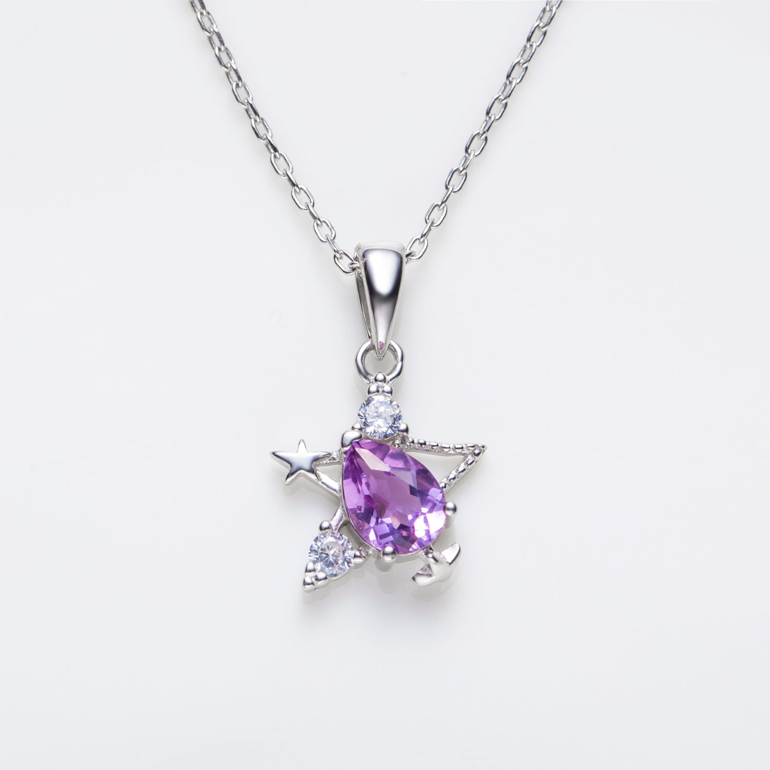 Sterling Silver Amethyst Star Pendant Necklace