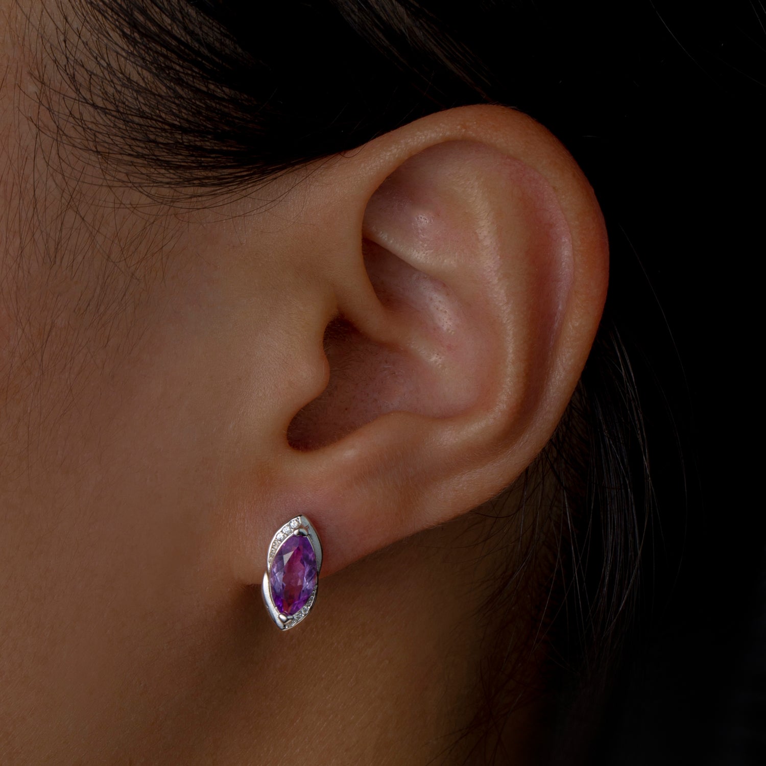 Natural Marquise Amethyst Sterling Silver Stud Earrings