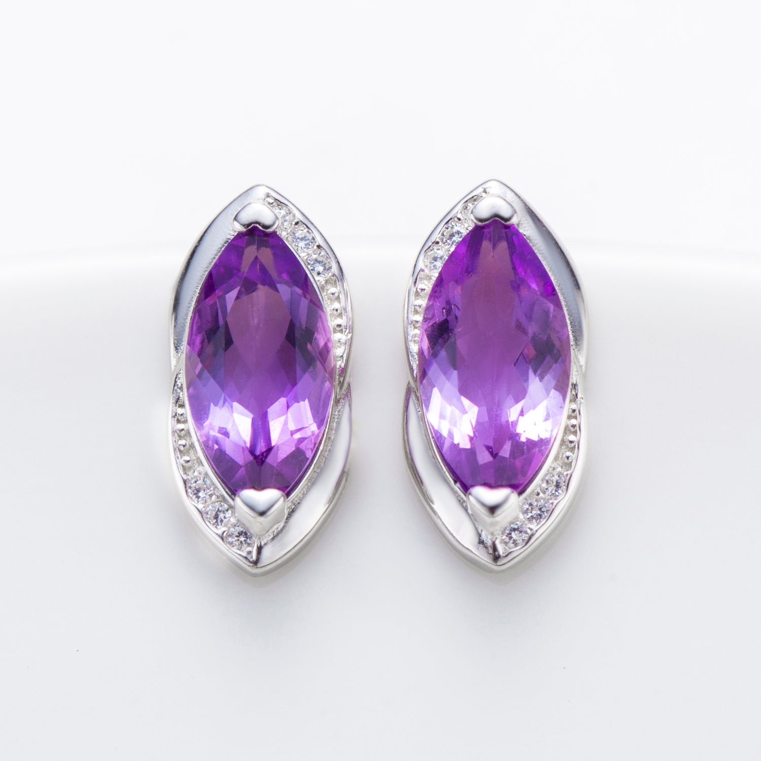 Natural Marquise Amethyst Sterling Silver Stud Earrings