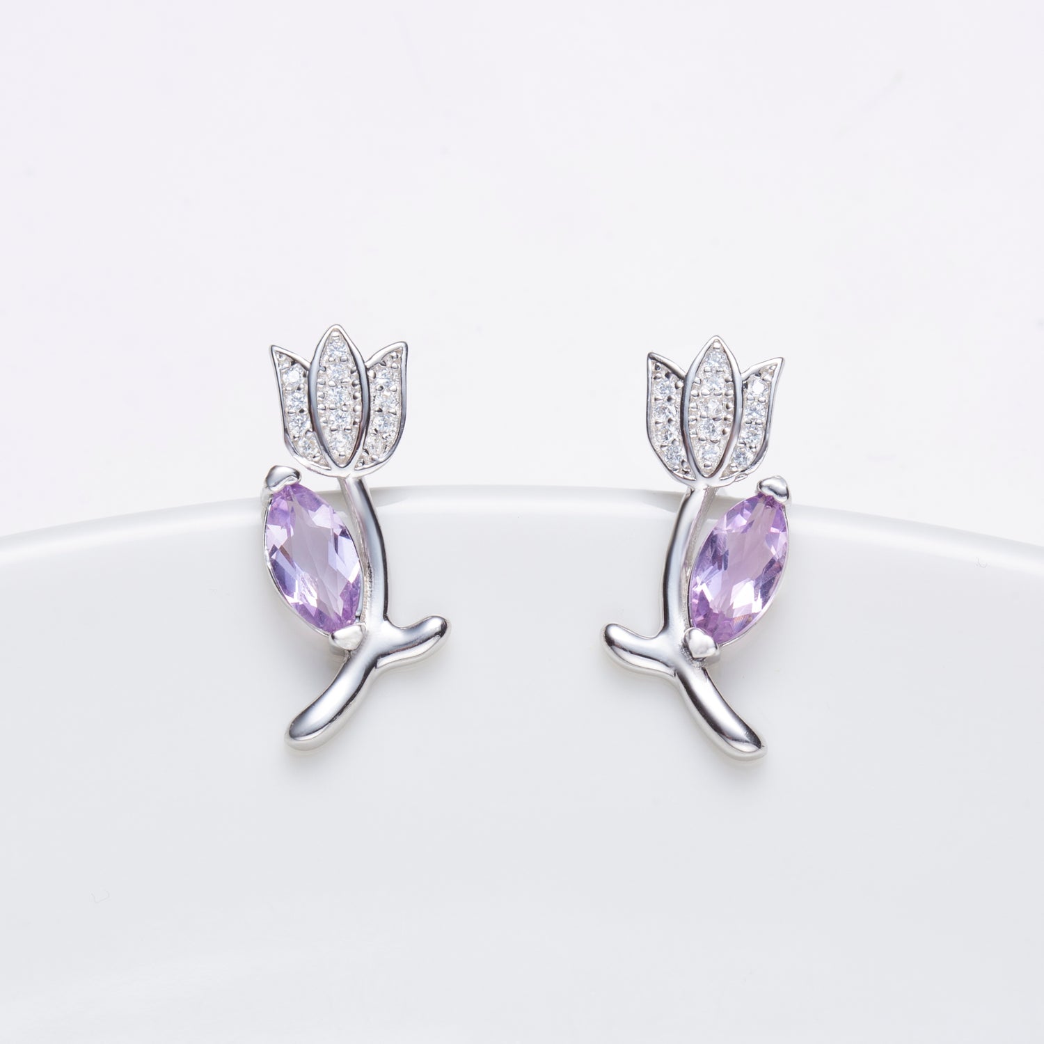 Natural Amethyst Marquise Cut Tulips Earrings