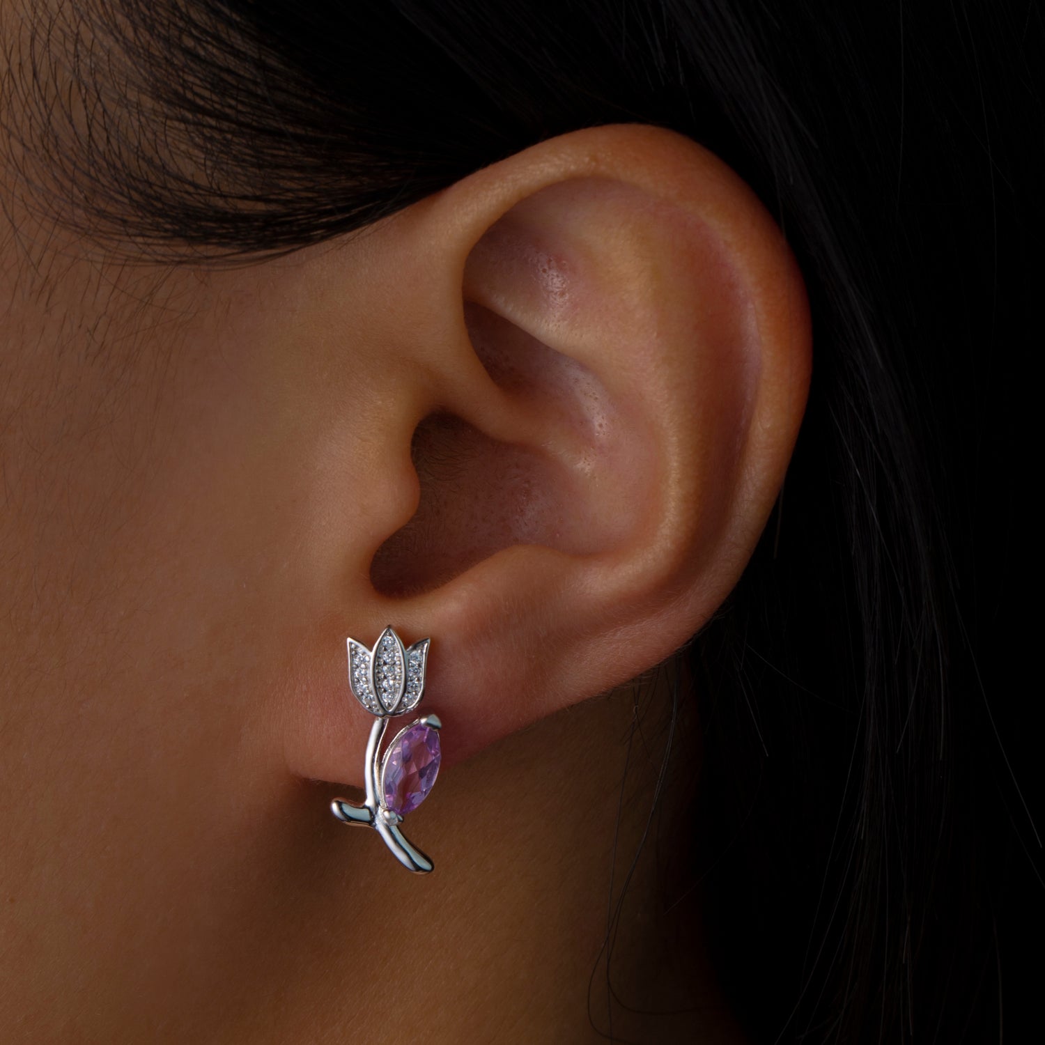 Natural Amethyst Marquise Cut Tulips Earrings