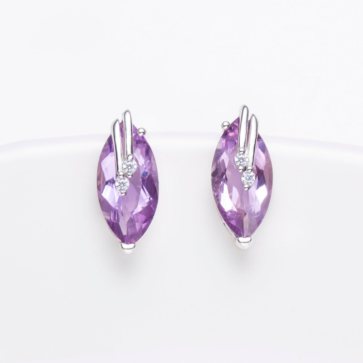 Natural Amethyst Marquise Cut Stud Earrings