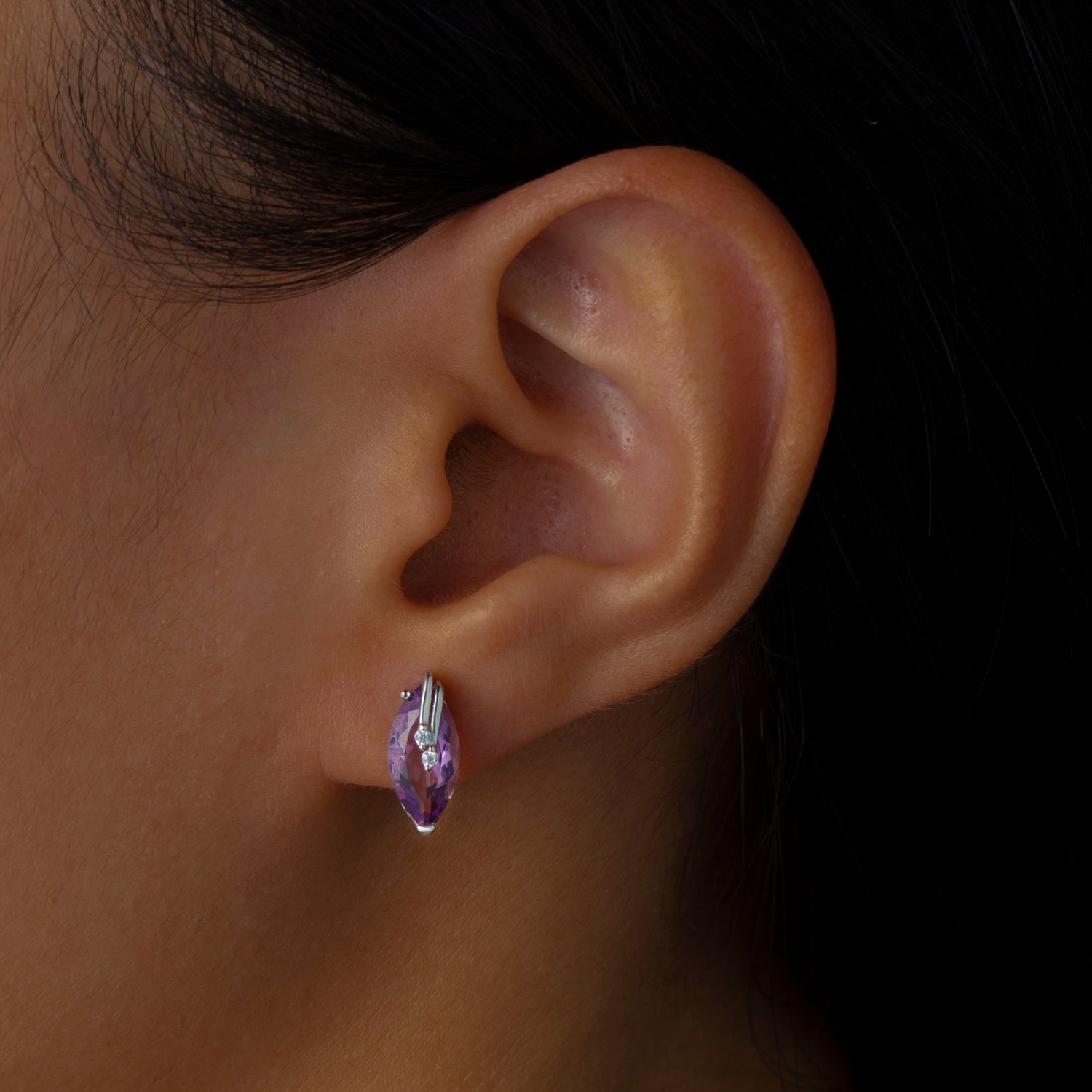 Natural Amethyst Marquise Cut Stud Earrings