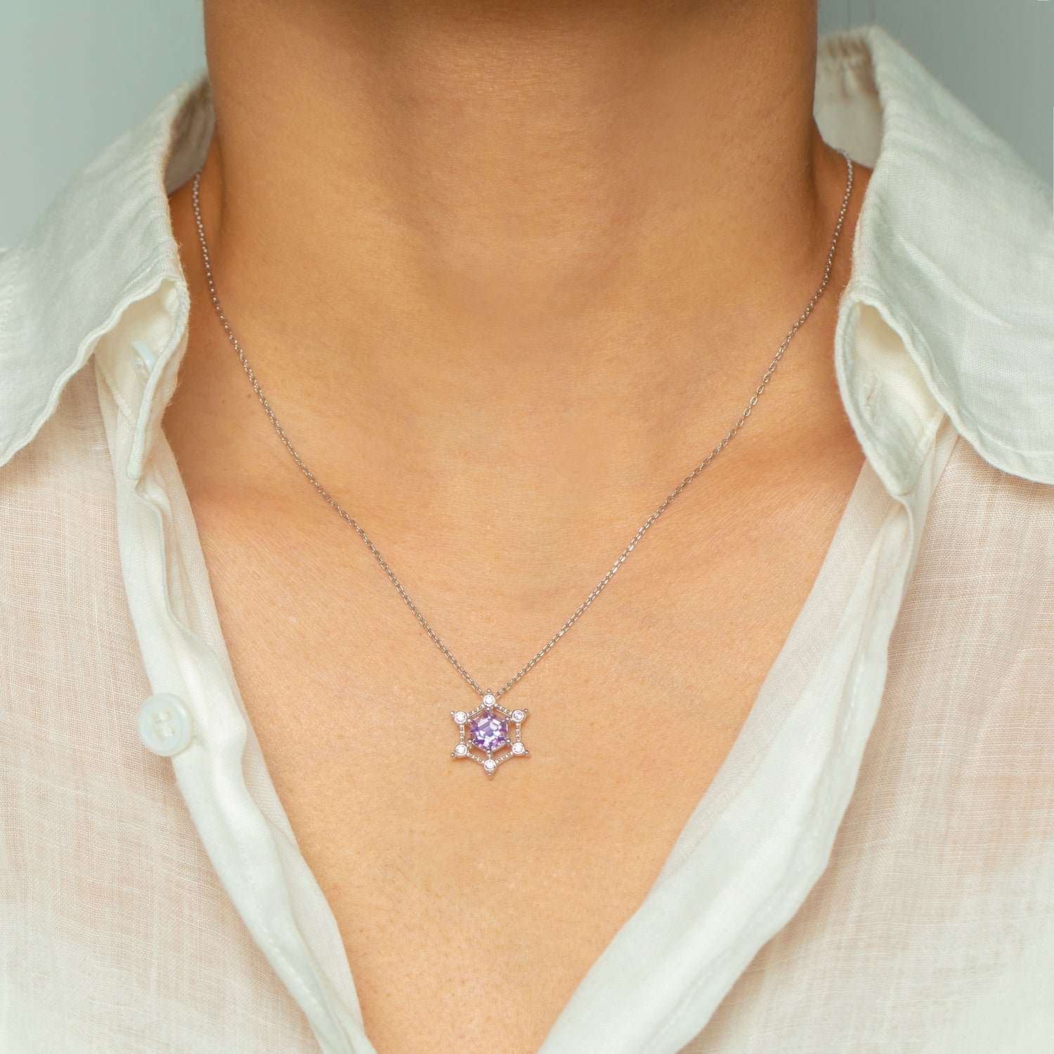Natural Amethyst Hexagon Cut Necklace