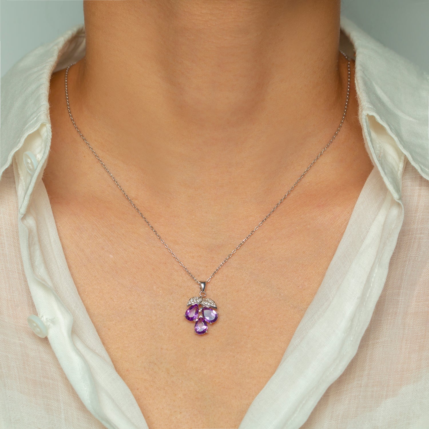 Natural Amethyst Pear Cut Grapes Necklace