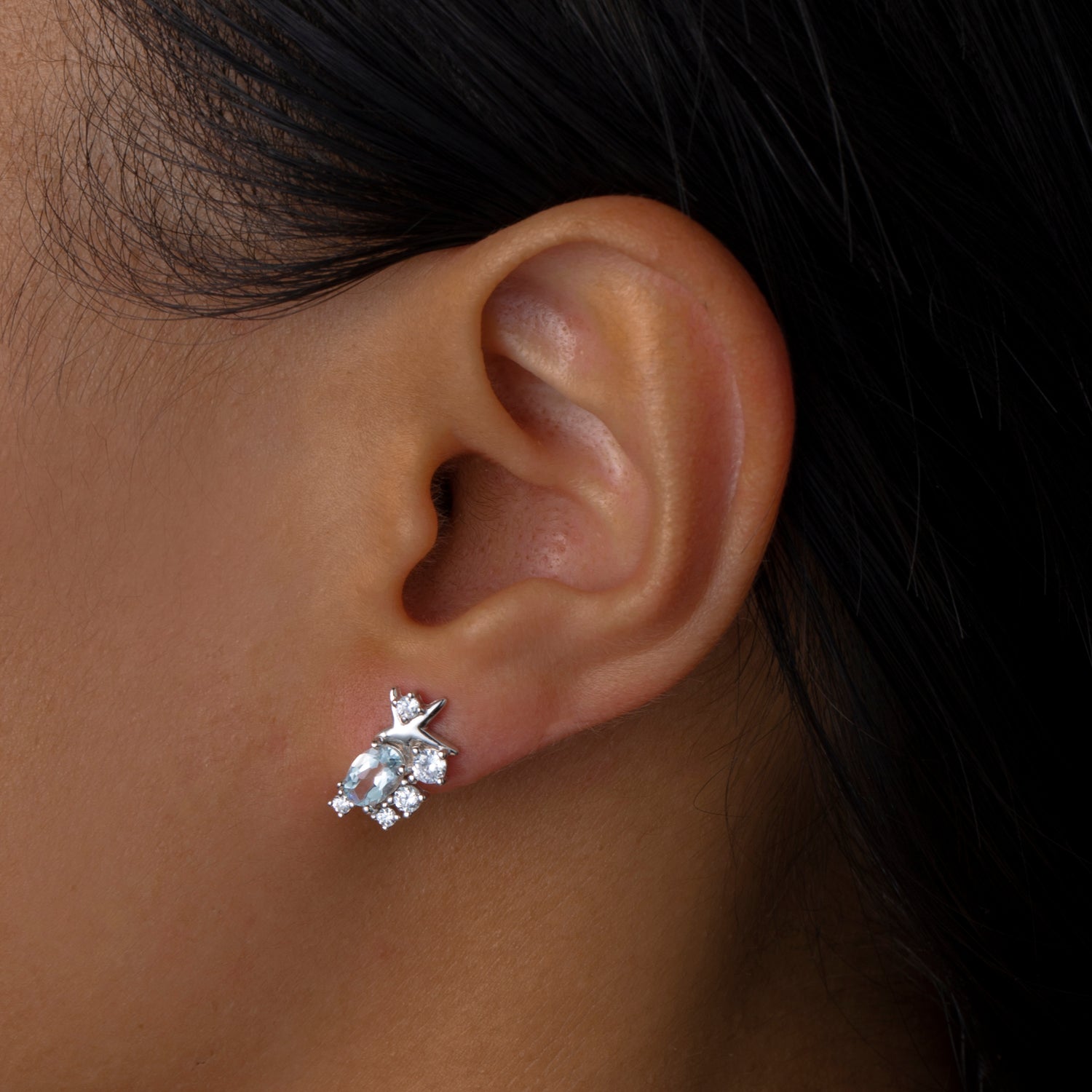 Natural Aquamarine Starfish Sterling Silver Stud Earrings
