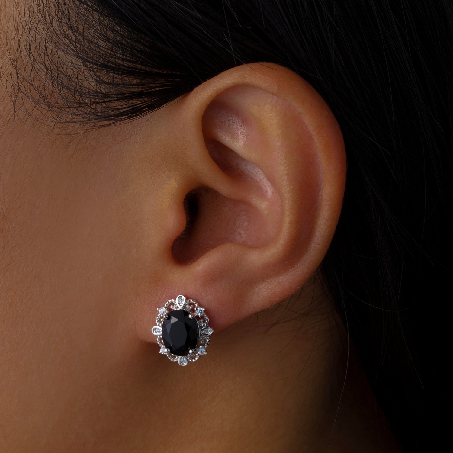 Natural Black Onyx Oval Cut Stud Earrings