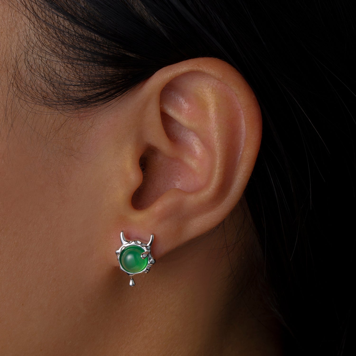 Natural Chalcedony Rhodium Plated Sterling Silver Stud Earrings
