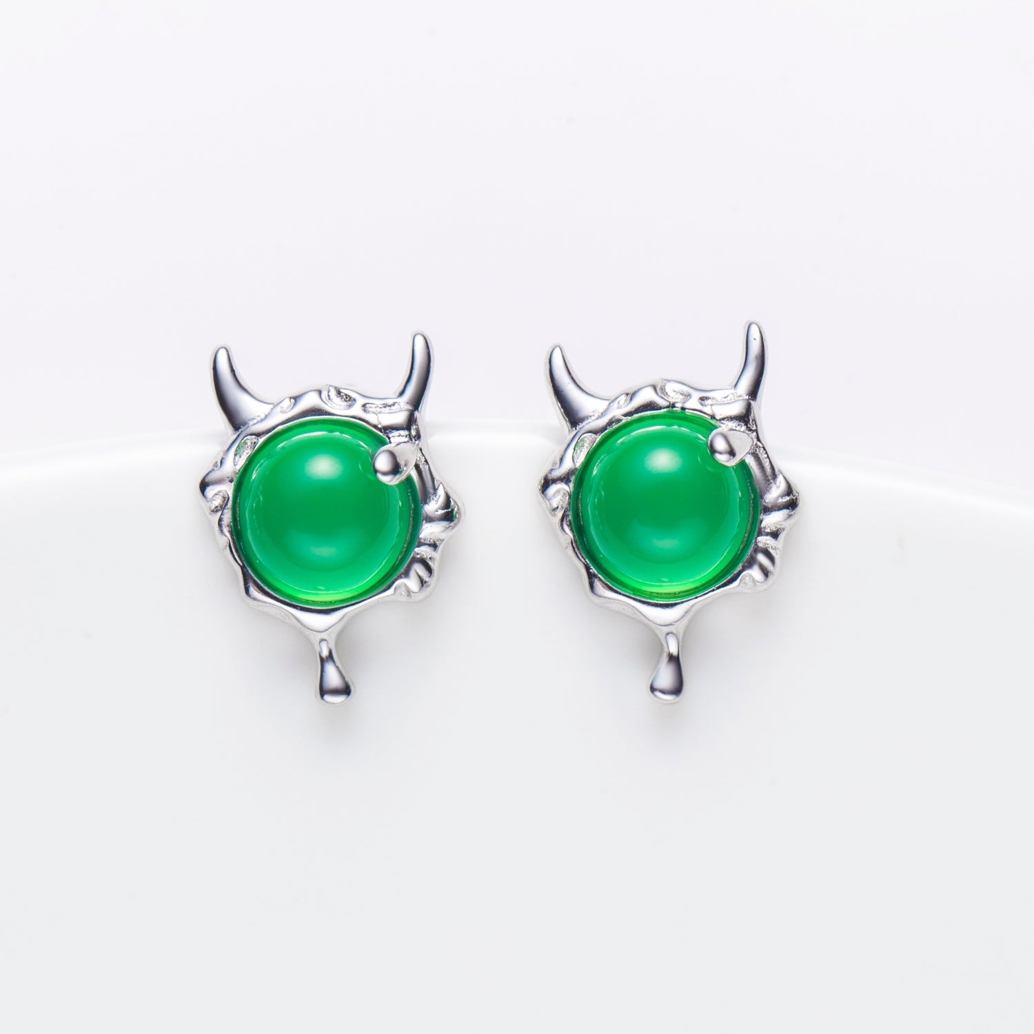 Natural Chalcedony Rhodium Plated Sterling Silver Stud Earrings