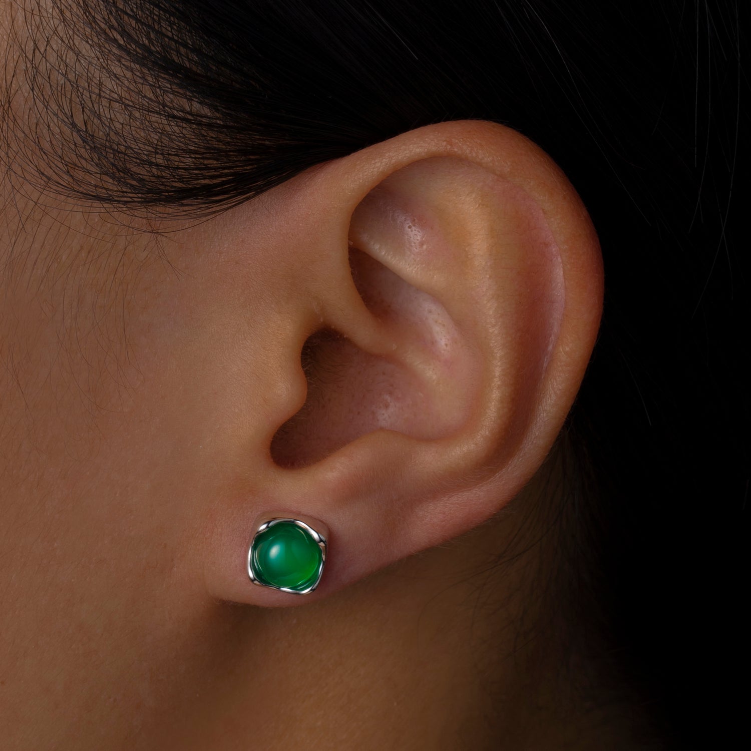 Natural Chalcedony Sterling Silver Square Stud Earrings