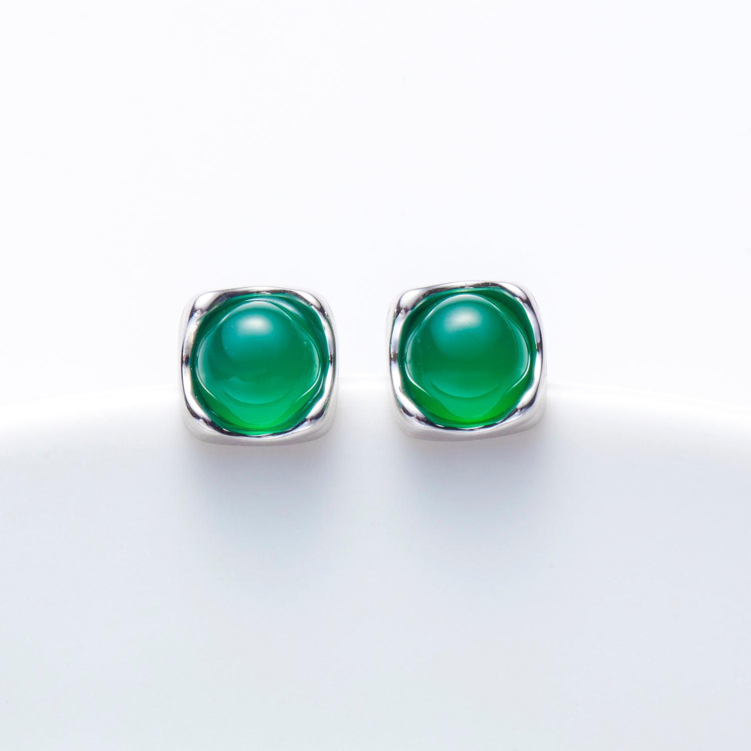 Natural Chalcedony Sterling Silver Square Stud Earrings
