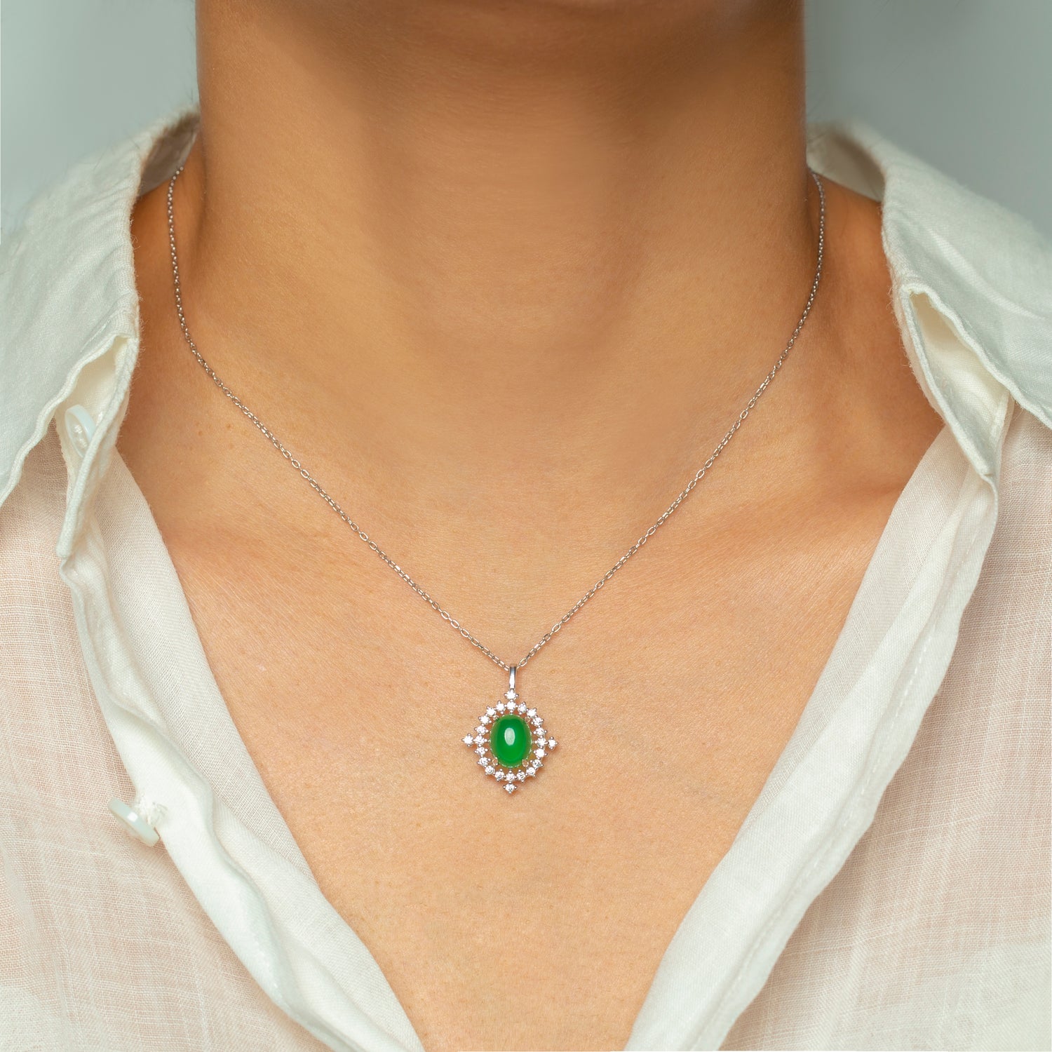 Natural Chalcedony Cabochon Oval Cut Necklace