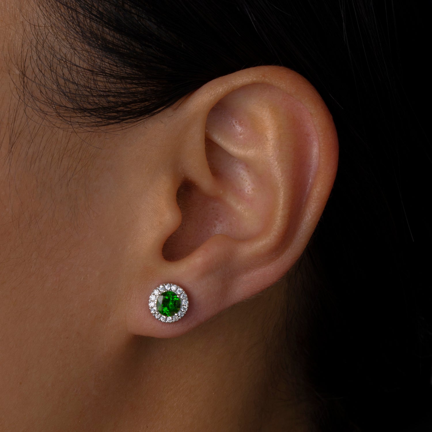 Natural Chrome Diopside Sterling Silver Halo Stud Earrings