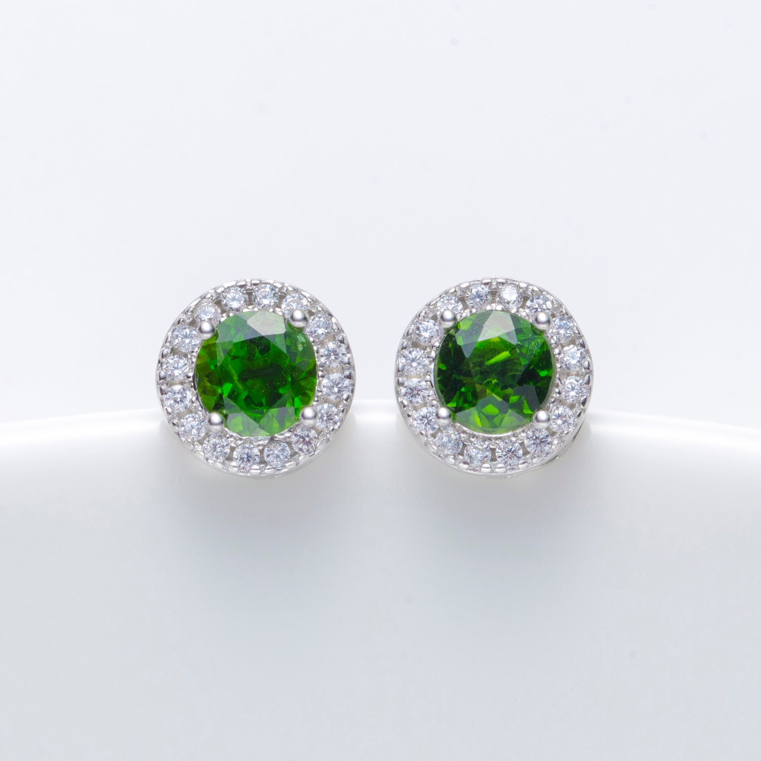 Natural Chrome Diopside Sterling Silver Halo Stud Earrings