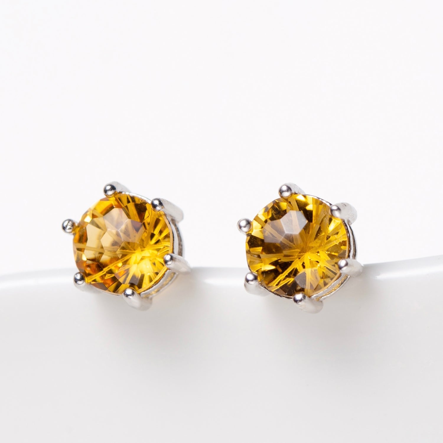 Natural Round Shape Fireworks Cut Citrine Earrings