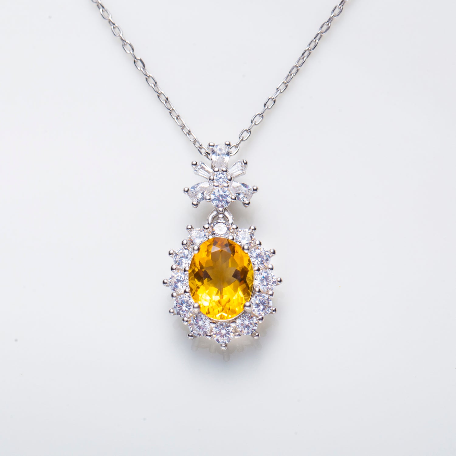 Sparkling Sterling Silver Halo Citrine Necklace