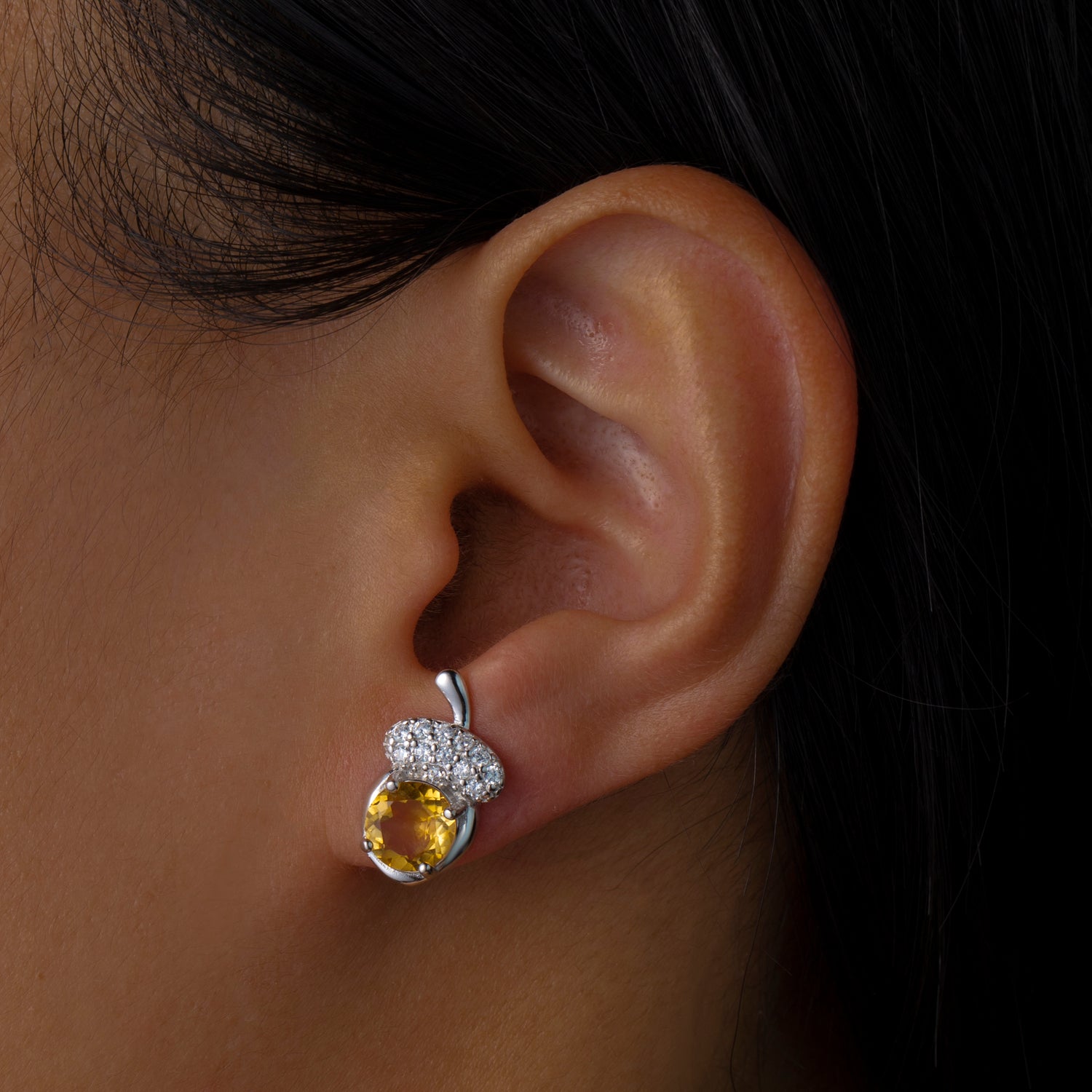 Natural Citrine Round Cut Pine Cone Stud Earrings