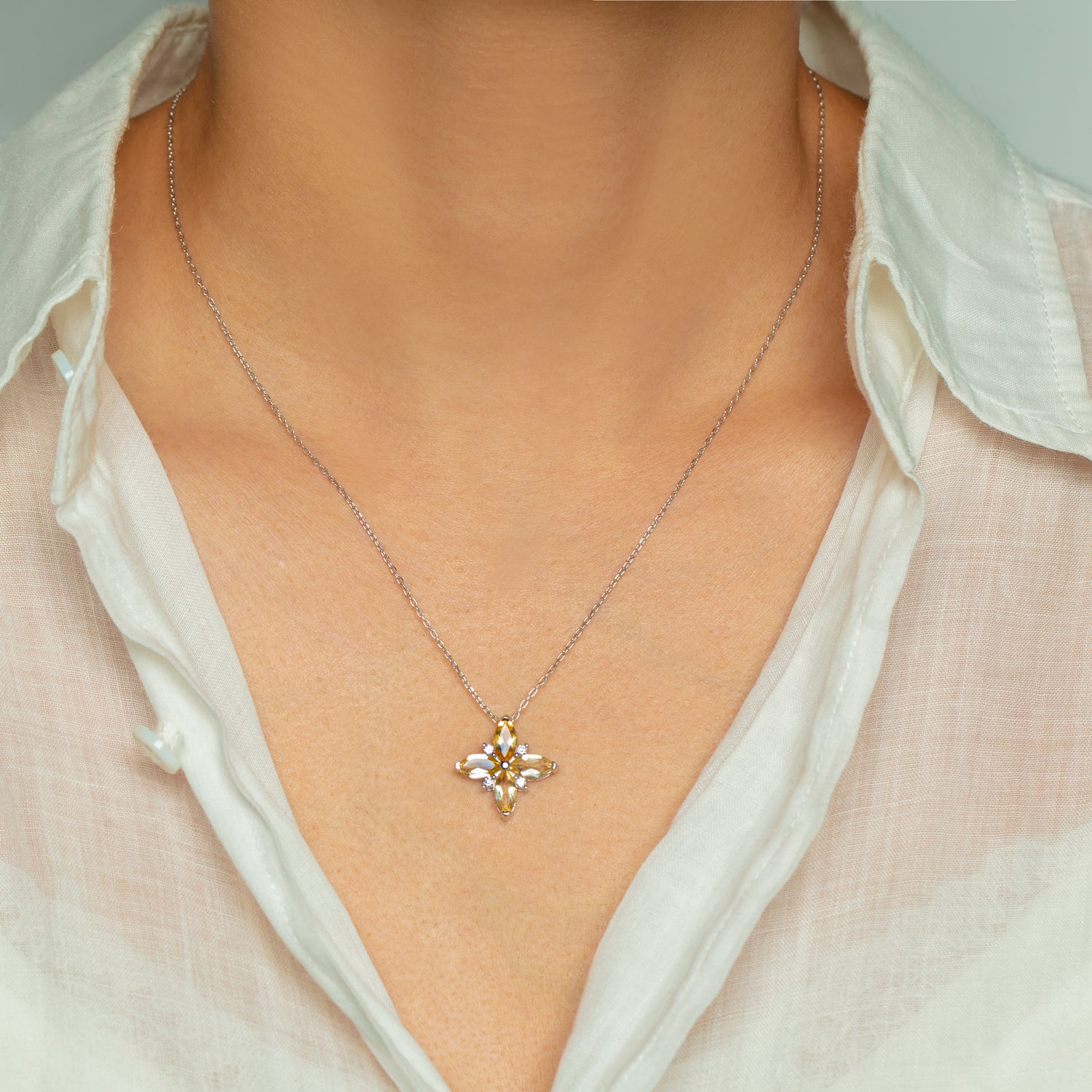 Natural Citrine Marquise Cut Clover Necklace