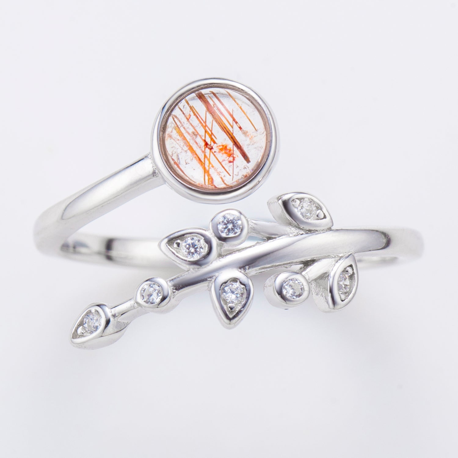 Natural Cabochon Round Copper Rutilated Quartz Sterling Silver Ring