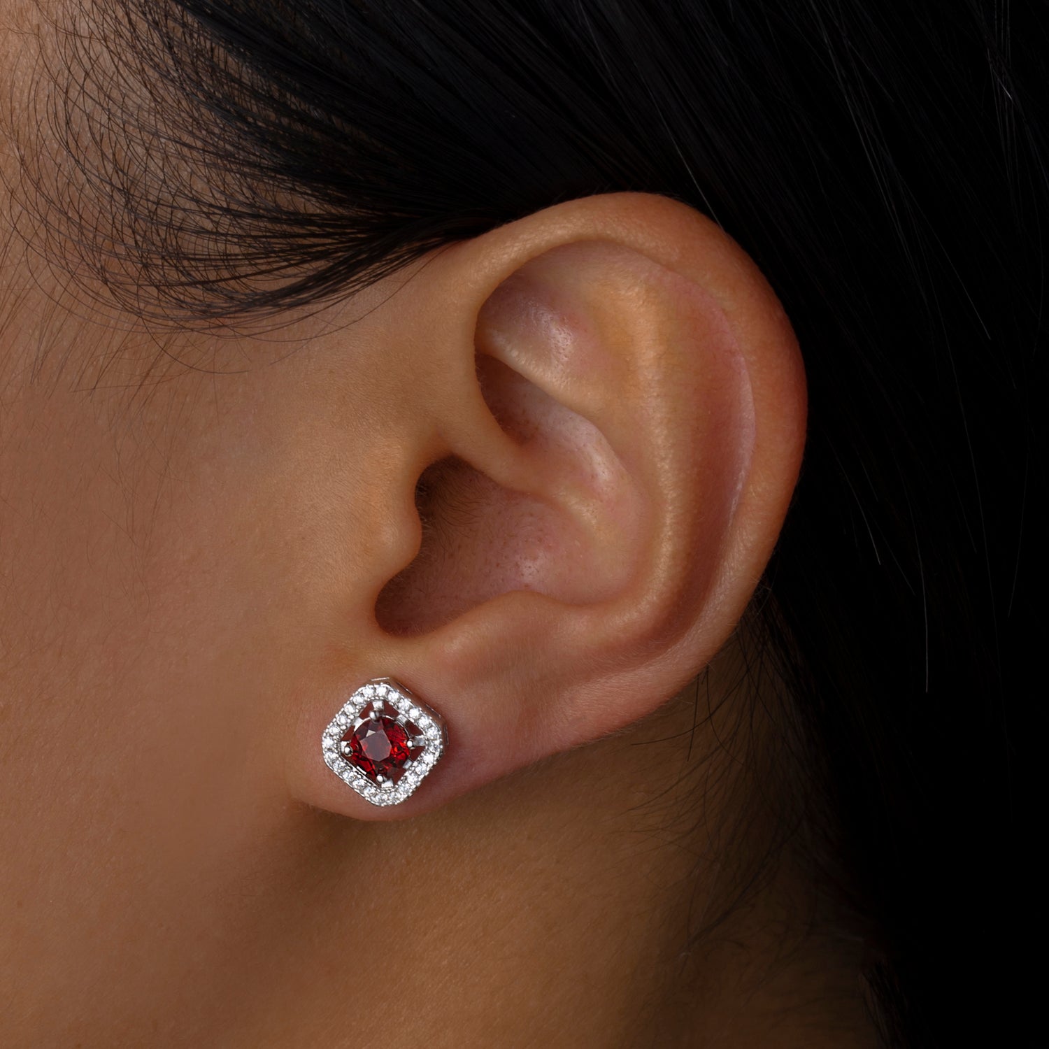 Natural Garnet Sterling Silver Square Stud Earrings
