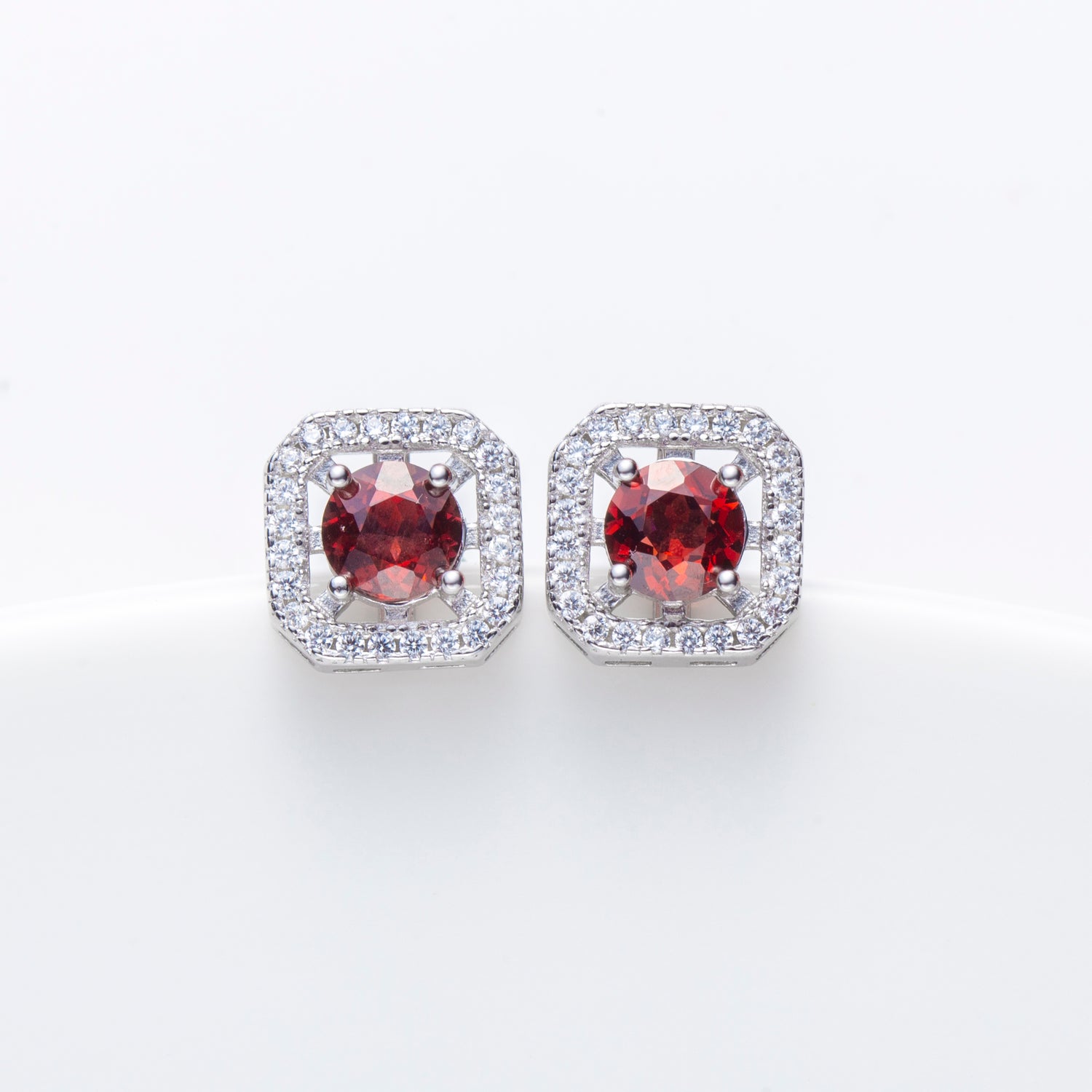 Natural Garnet Sterling Silver Square Stud Earrings