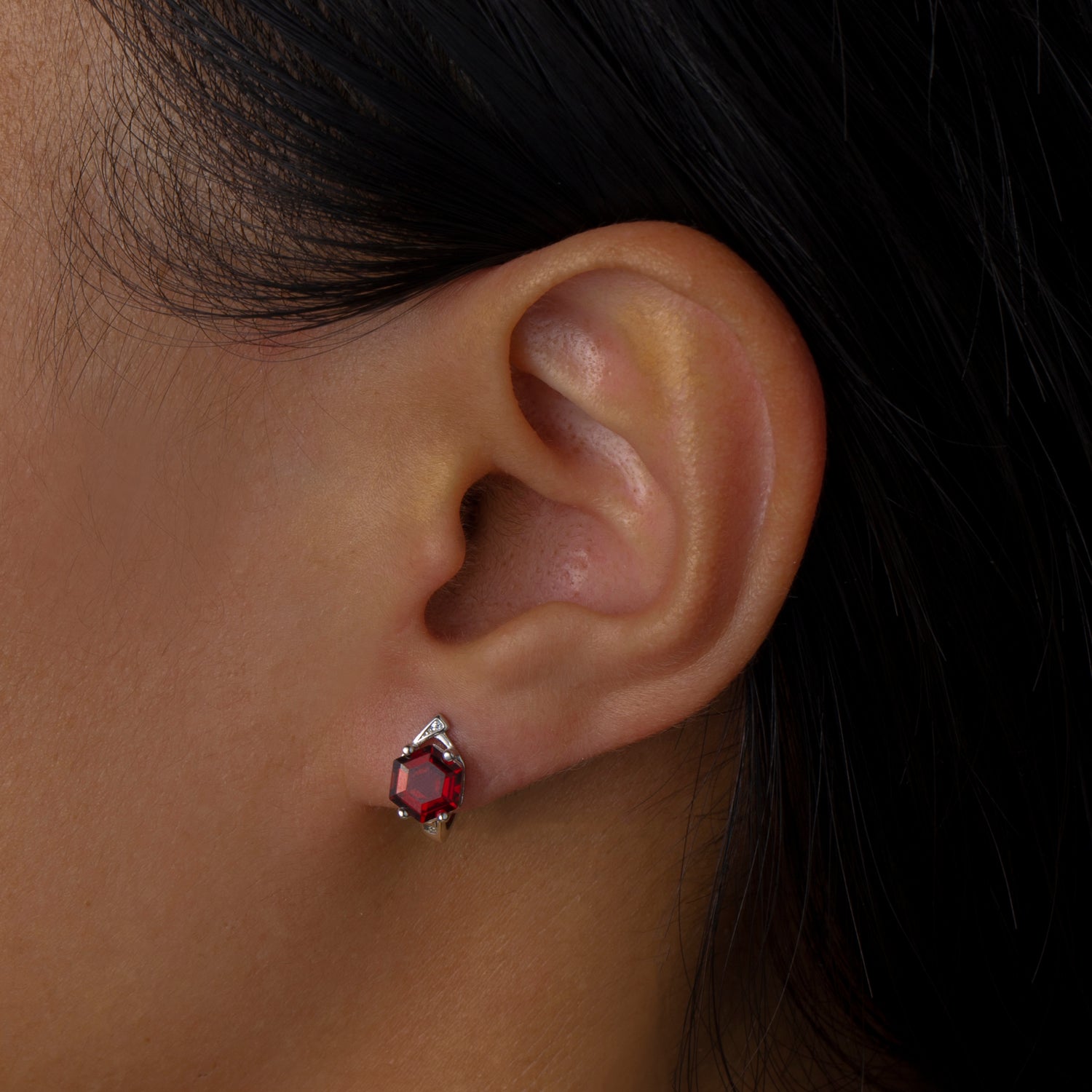 Natural Hexagon Cut Garnet Sterling Silver Lever Back Earrings