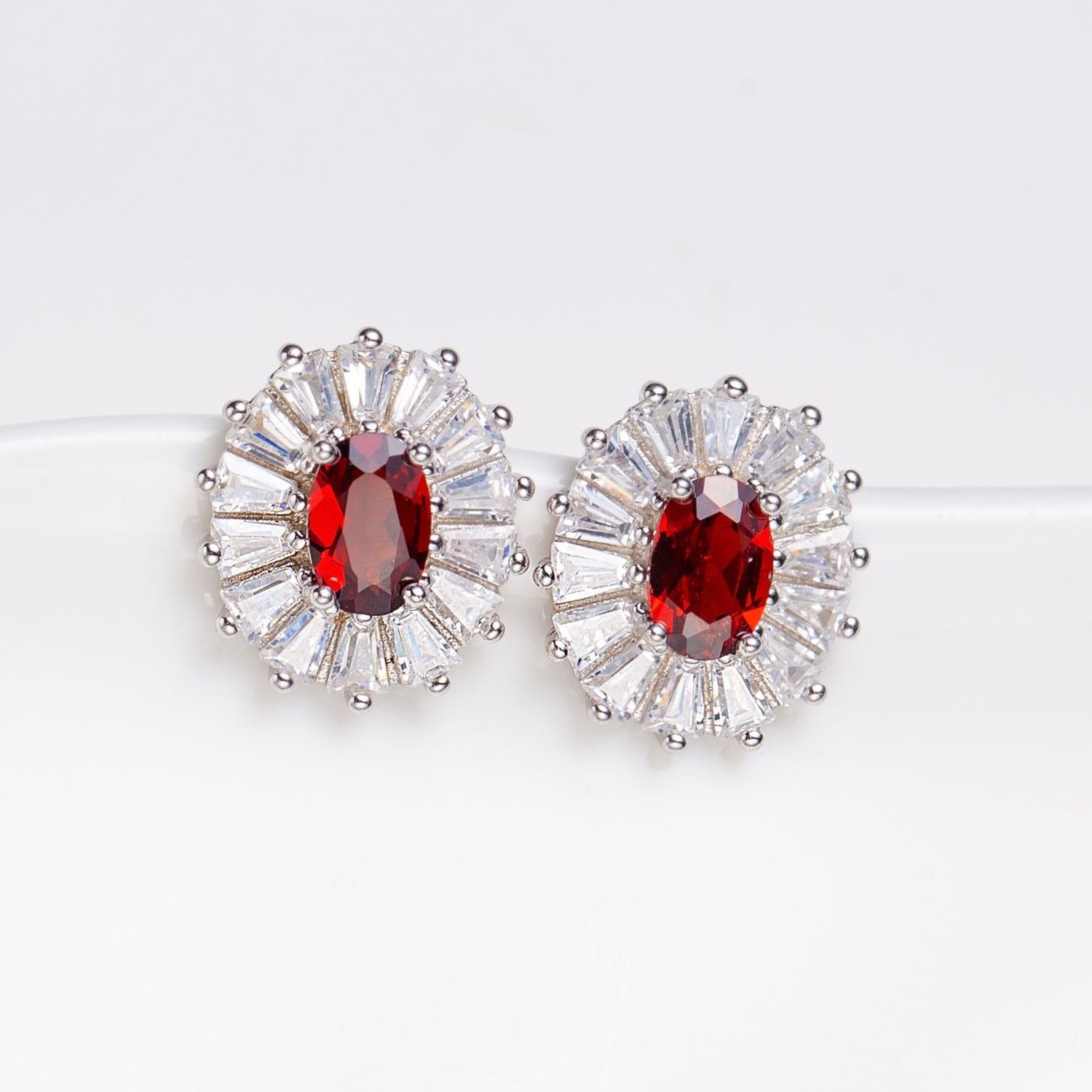 Natural Oval Shape Garnet Sterling Silver Stud Earrings