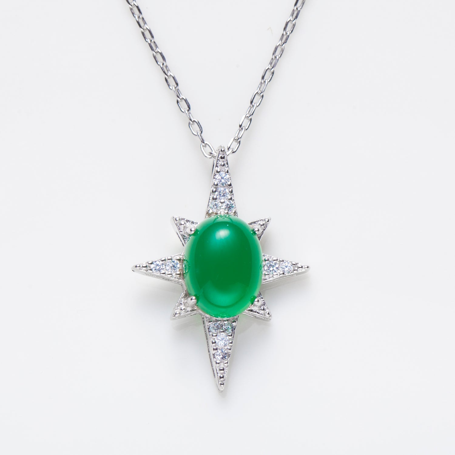 Green Chalcedony S925 Silver North Star Necklace