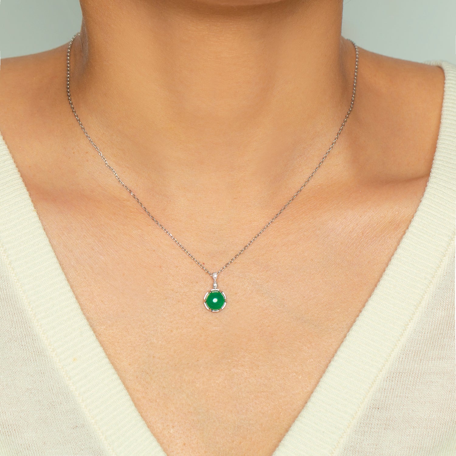 Green Chalcedony Sterling Silver Pendant Necklace