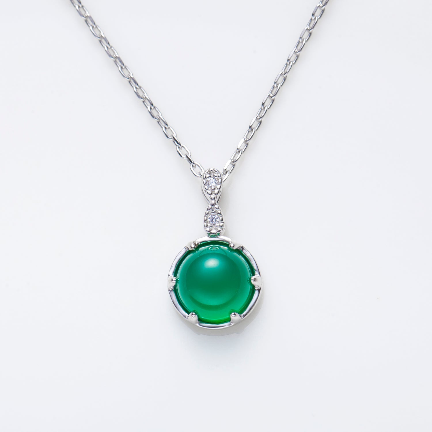 Green Chalcedony Sterling Silver Pendant Necklace