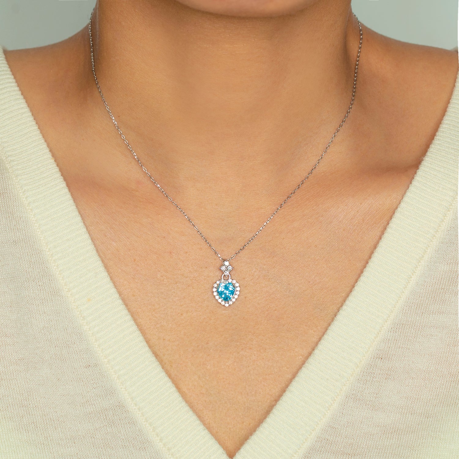 Heart Shape Sky Blue Topaz 925 Silver Necklace