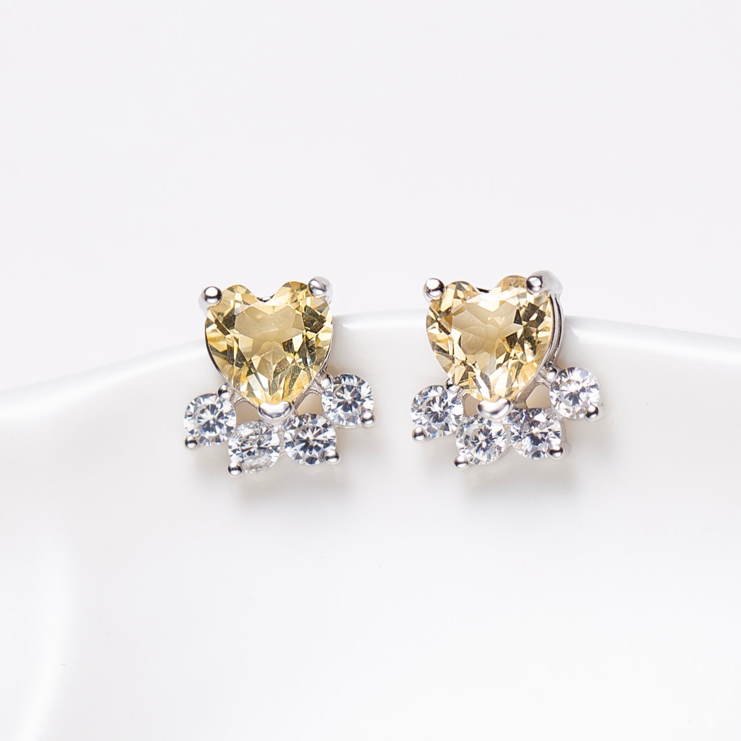Natural Heart Shape Citrine Sterling Silver Stud Earrings